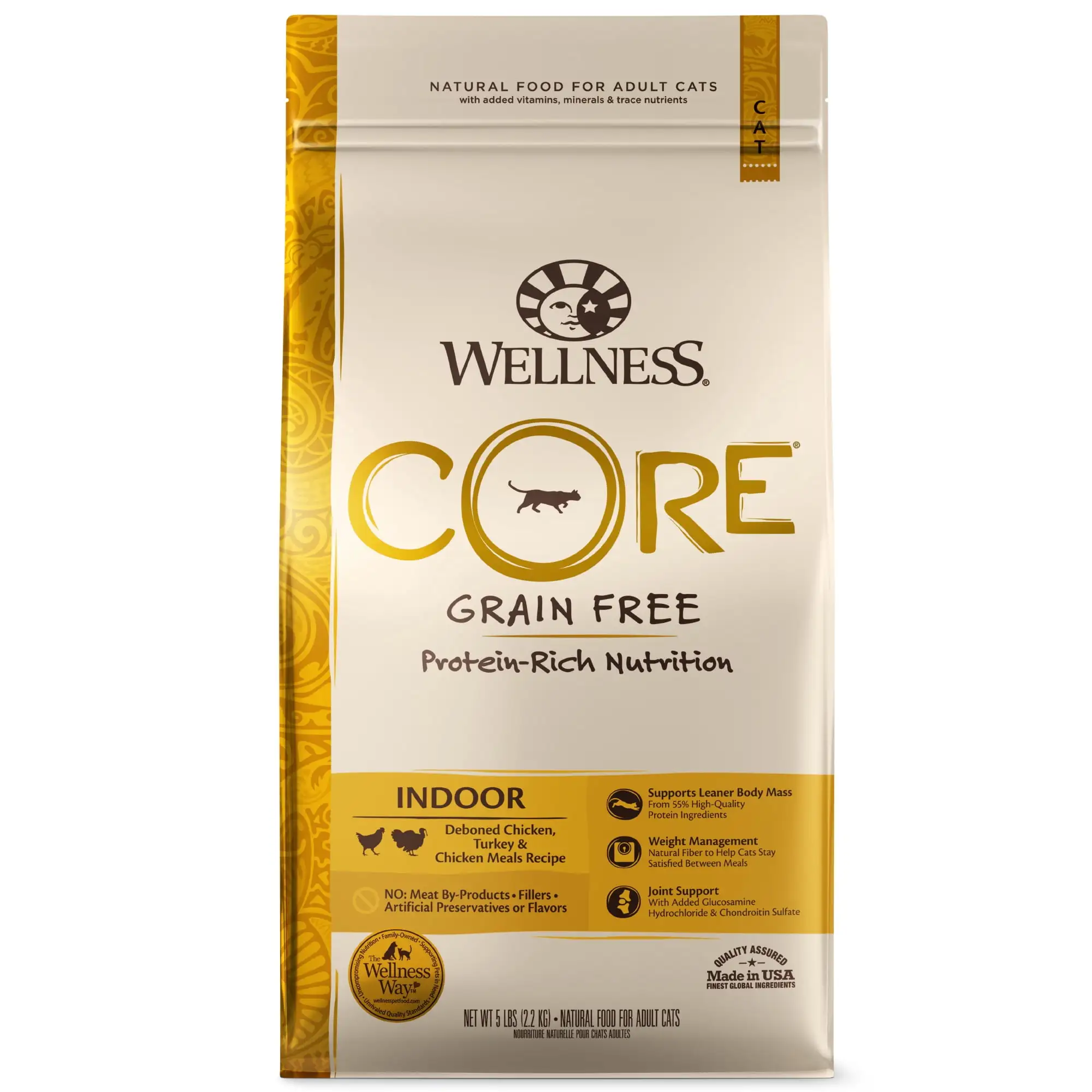 Wellness CORE Grain-Free Chicken. Turkey & Chicken Meal Indoor Formula Dry Cat Food. 5 Pound Bag