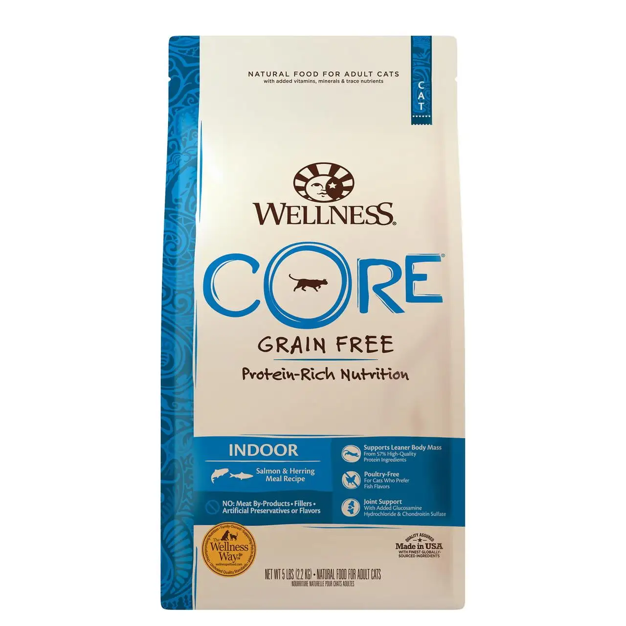 Wellness CORE Grain-Free Indoor Salmon & Herring Meal Recipe Dry Cat Food. 5 Pound Bag