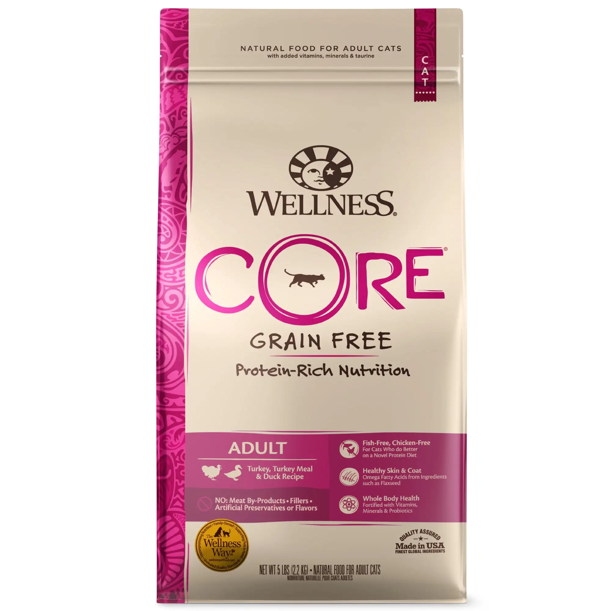 Wellness CORE Grain-Free Turkey. Turkey Meal & Duck Formula Dry Cat Food. 5 Pound Bag