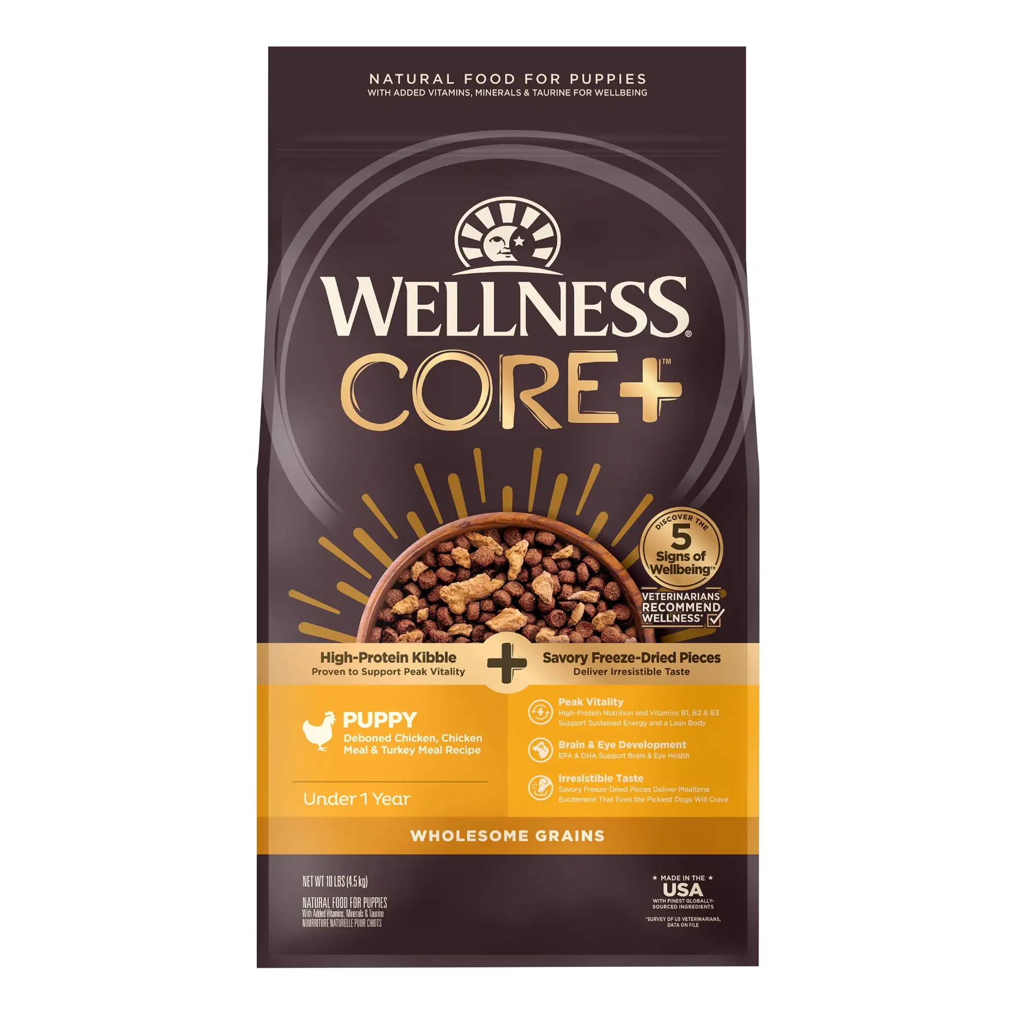 Wellness CORE+ Grained Dry Dog Food. Chicken with Freeze Dried Turkey. Puppy Recipe. 10lb Bag