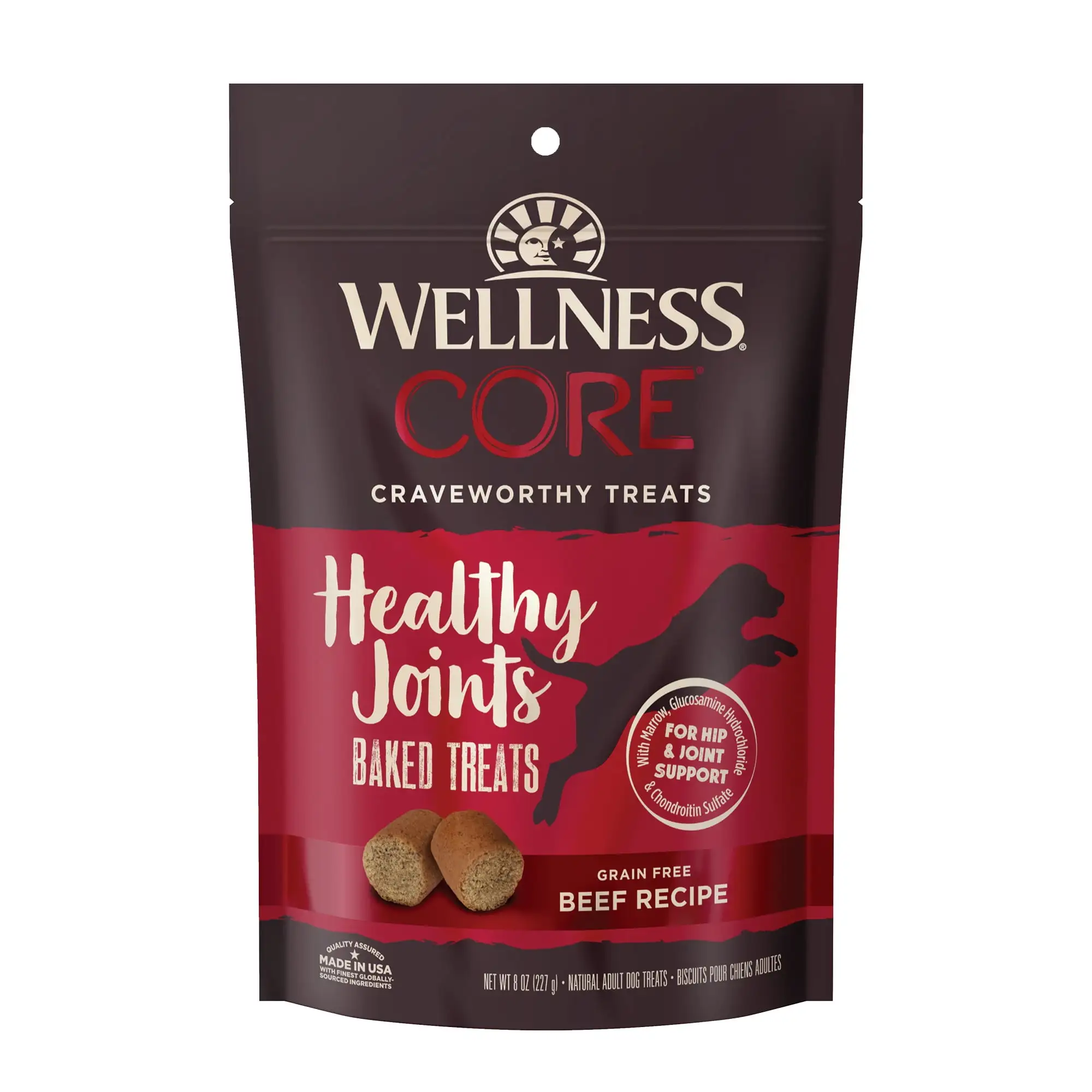 Wellness CORE Healthy Joints Crunchy Dog Treats. Grain Free. Beef. 8 Ounce Bag