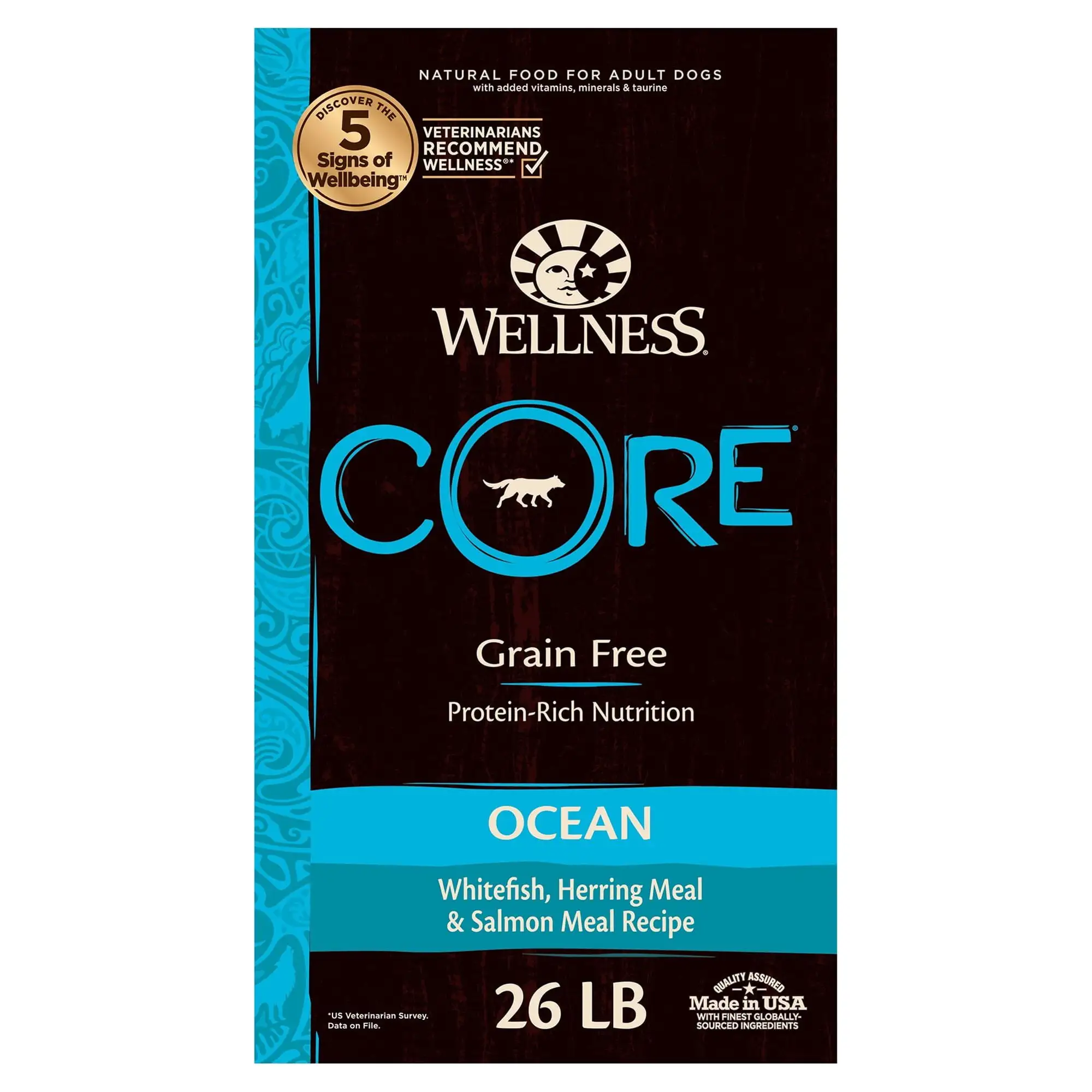 Wellness CORE Natural Grain Free Dry Dog Food. Ocean Whitefish. Herring & Salmon. 26-Pound Bag