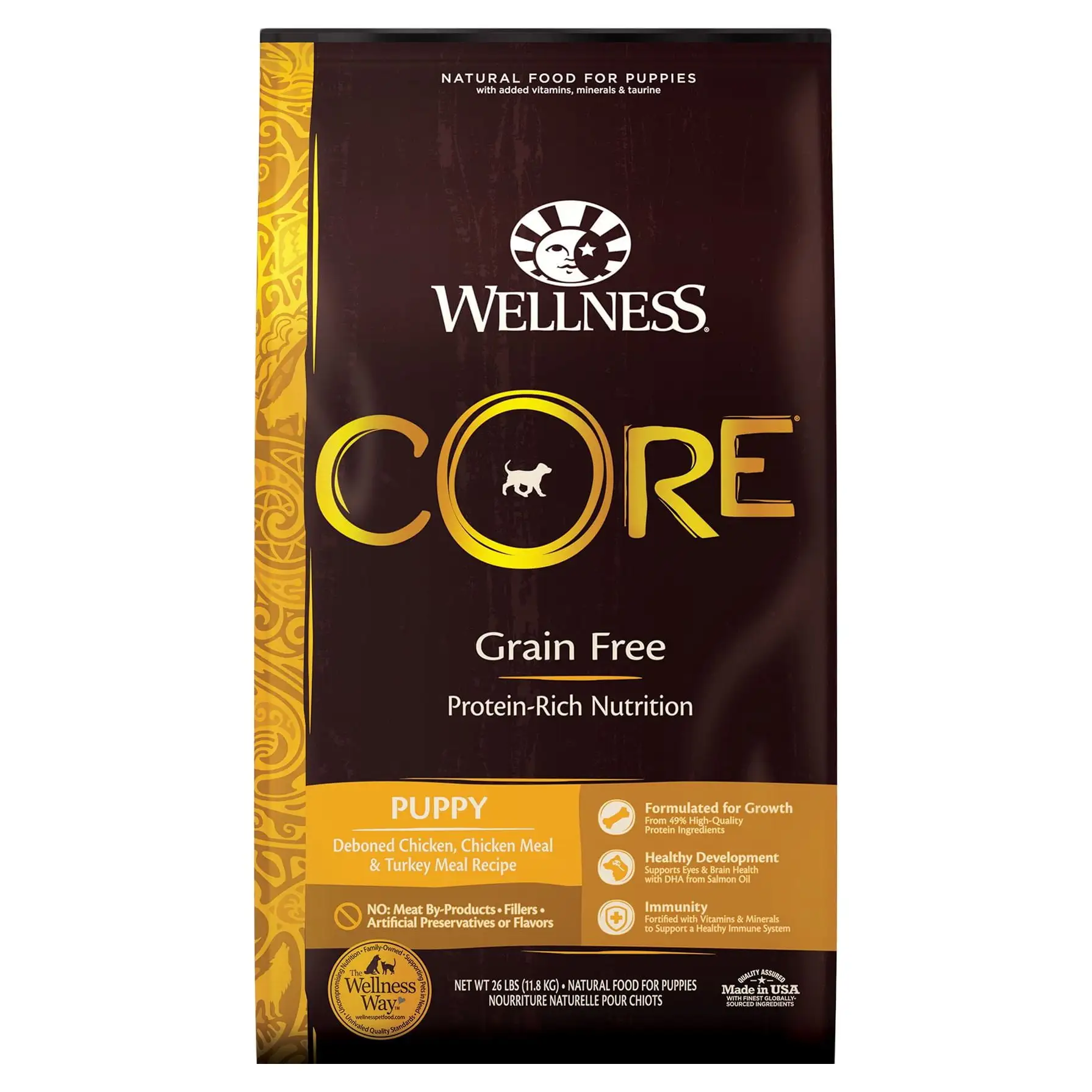 Wellness CORE Natural Grain Free Dry Dog Food. Puppy Recipe. 26-Pound Bag