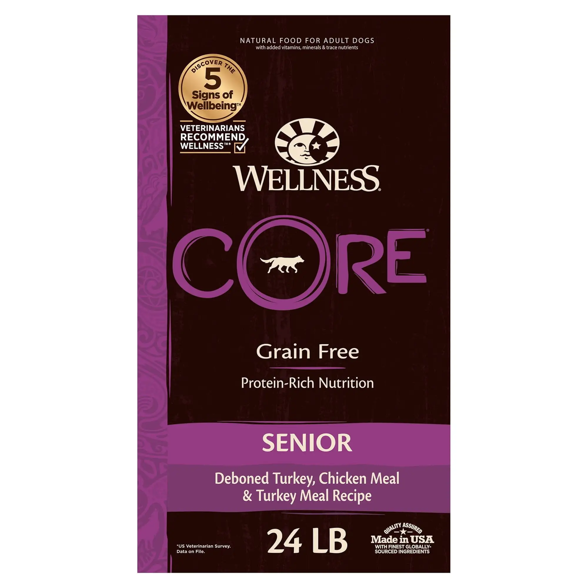 Wellness CORE Natural Grain Free Dry Dog Food. Senior. 24-Pound Bag