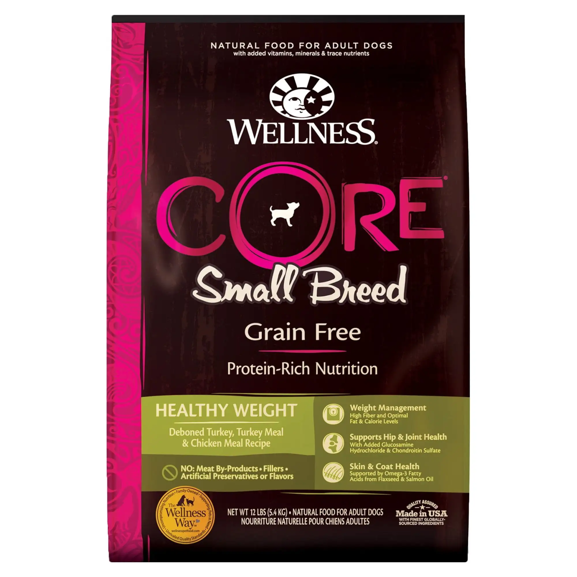 Wellness CORE Natural Grain Free Dry Dog Food. Small Breed Healthy Weight. 12-Pound Bag