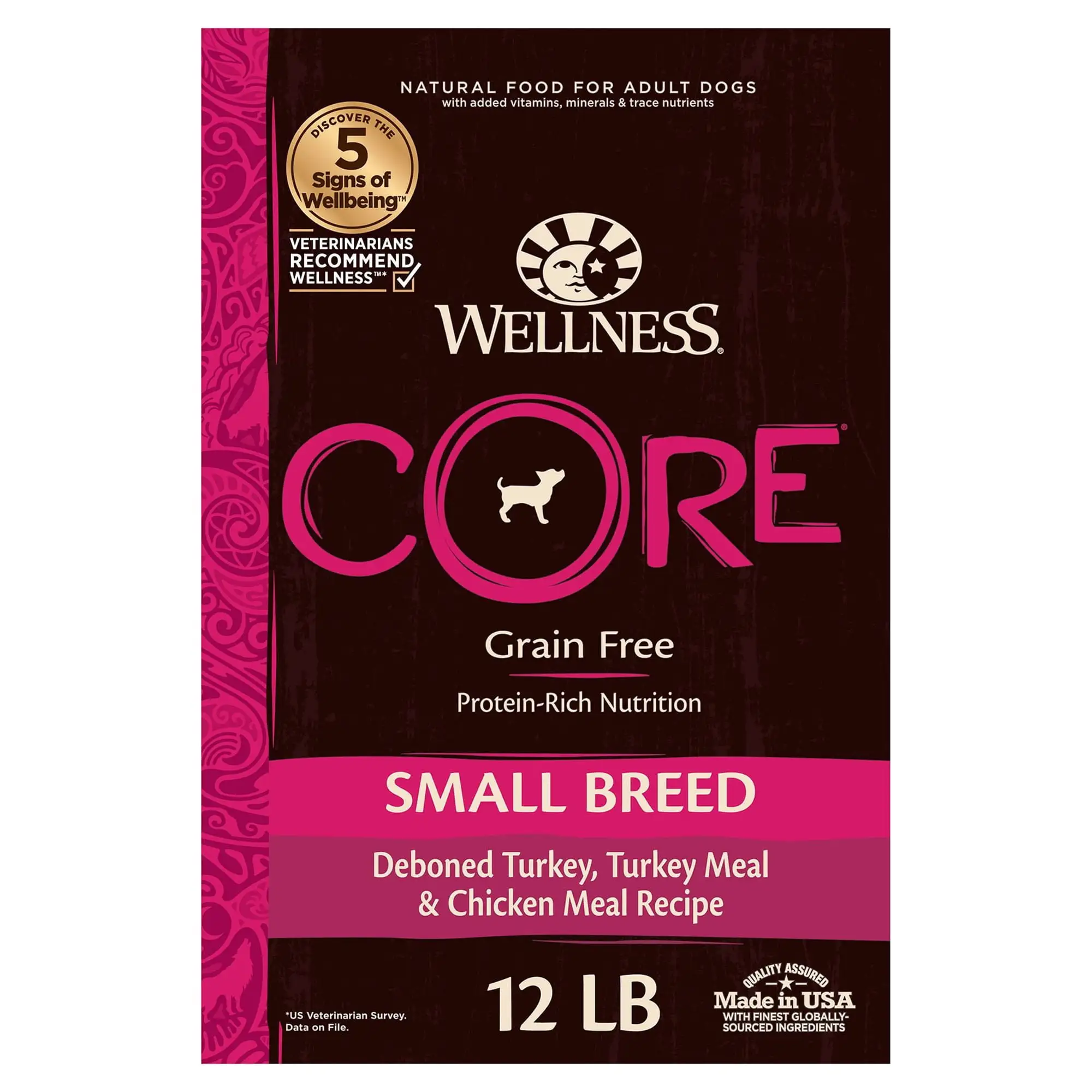 Wellness CORE Natural Grain Free Dry Dog Food. Small Breed Turkey & Chicken. 12-Pound Bag