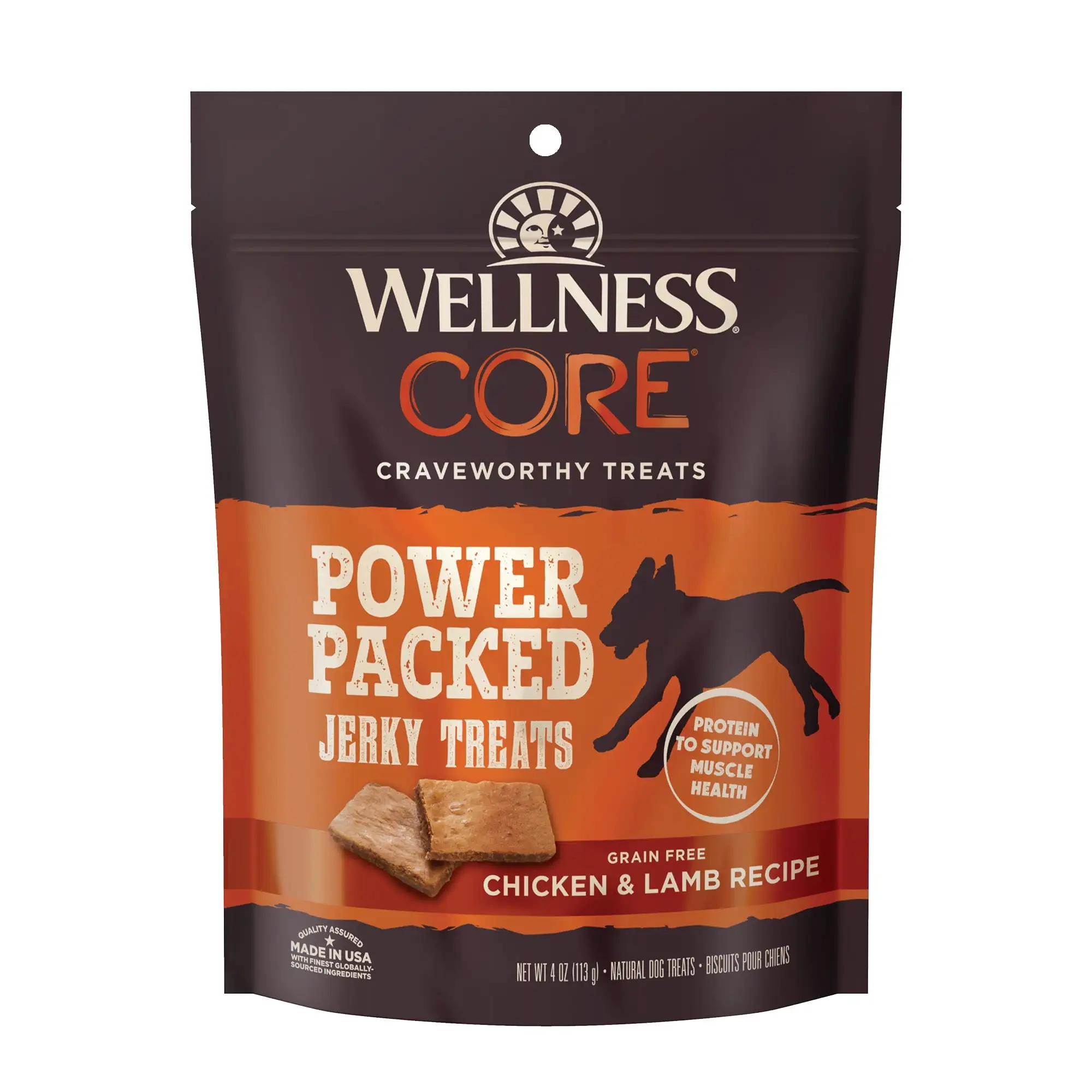 Wellness CORE Power Packed Jerky Dog Treats. Grain Free. Chicken. 4 Ounce Bag