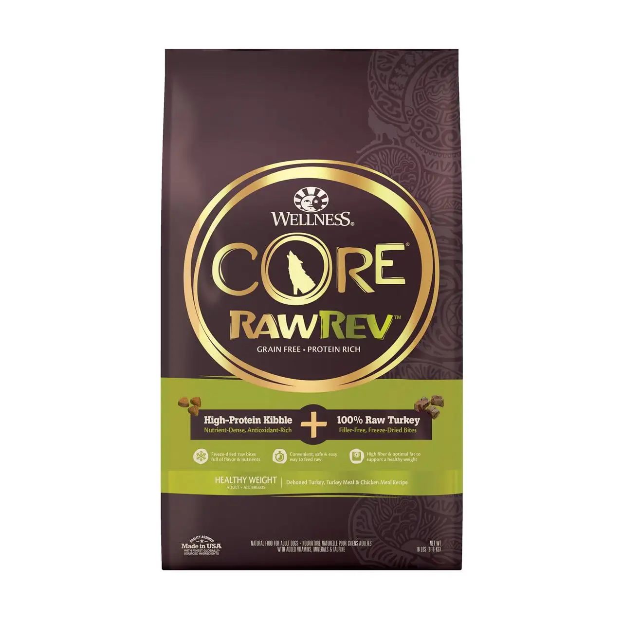 Wellness CORE RawRev Grain Free Dry Dog Food. Healthy Weight Recipe with Freeze Dried Turkey. 18lb Bag