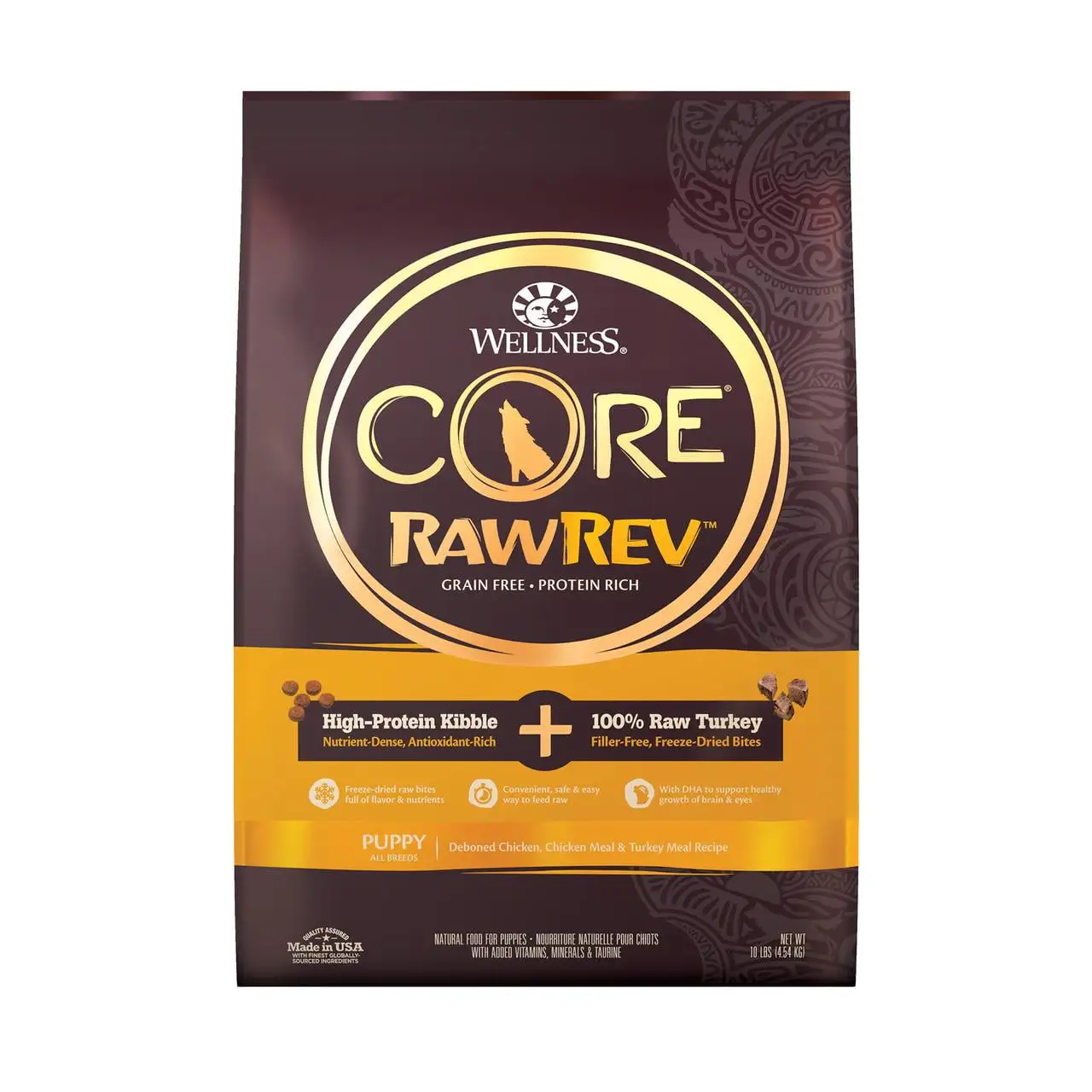 Wellness CORE RawRev Grain Free Natural Puppy Dry Dog Food. Puppy Recipe with Freeze Dried Turkey. 10lb Bag