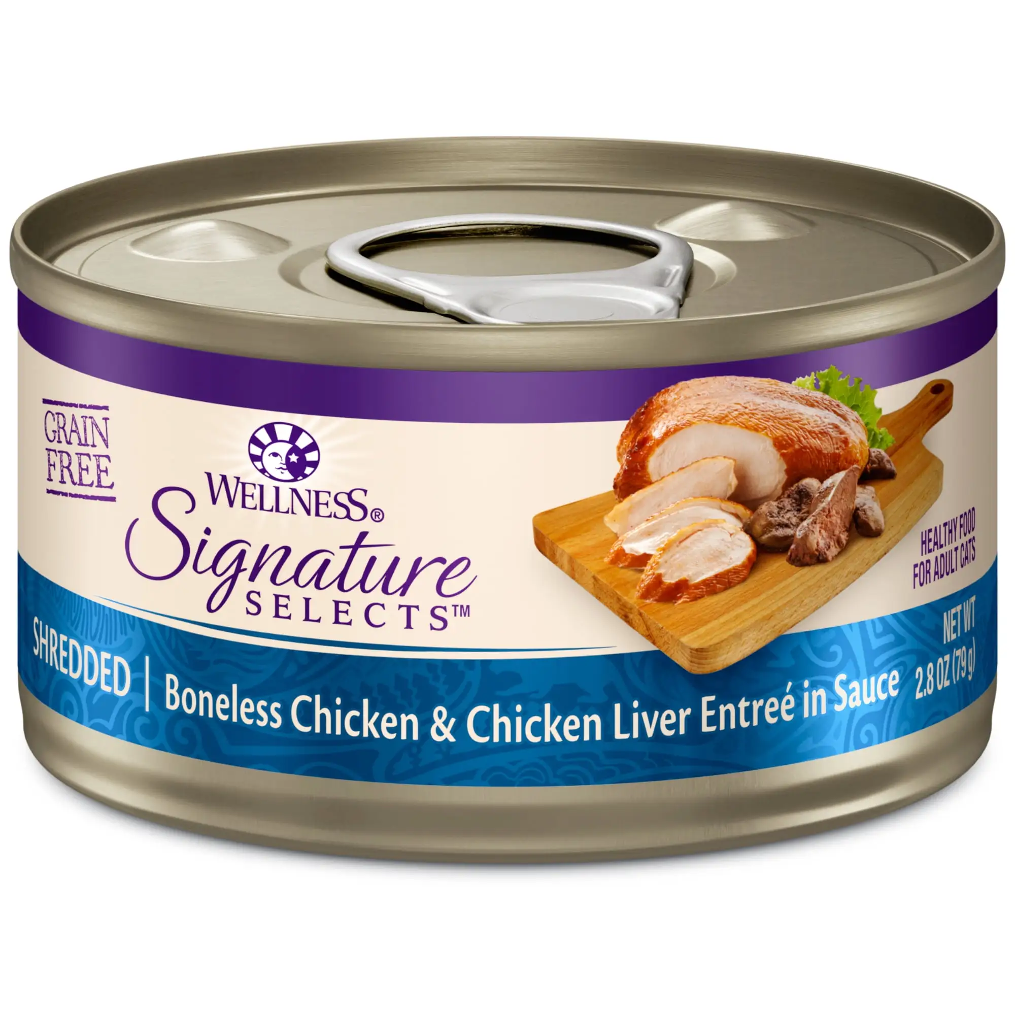 Wellness CORE Signature Selects Grain Free Canned Cat Food. Shredded Chicken & Chicken Liver in Sauce. 2.8 Ounces (Pack of 12)