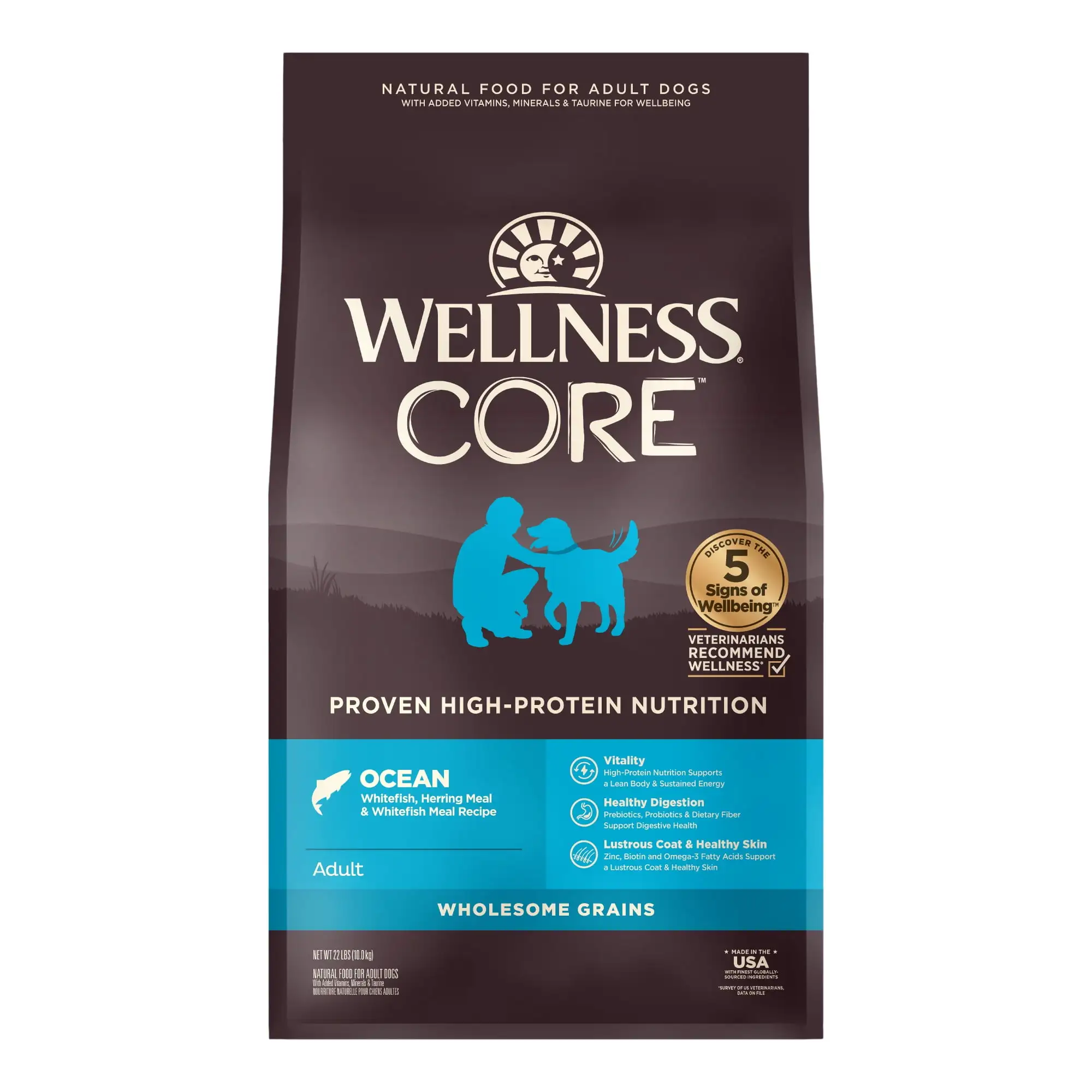 Wellness CORE Wholesome Grains Dry Dog Food. Ocean Recipe. 22 Pound Bag