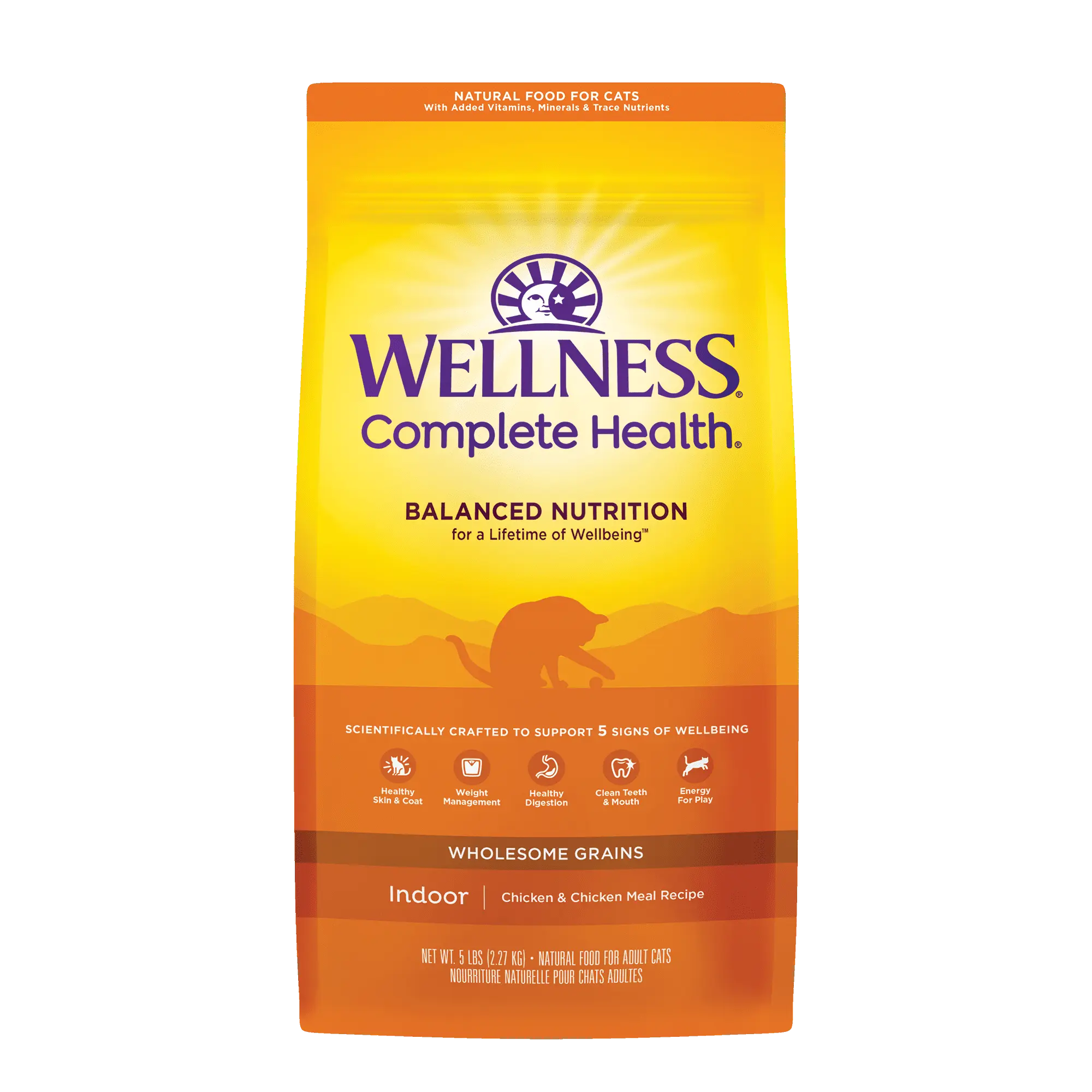 Wellness Complete Health Dry Cat Food. Indoor Deboned Chicken & Chicken Meal Recipe. 5lb Bag