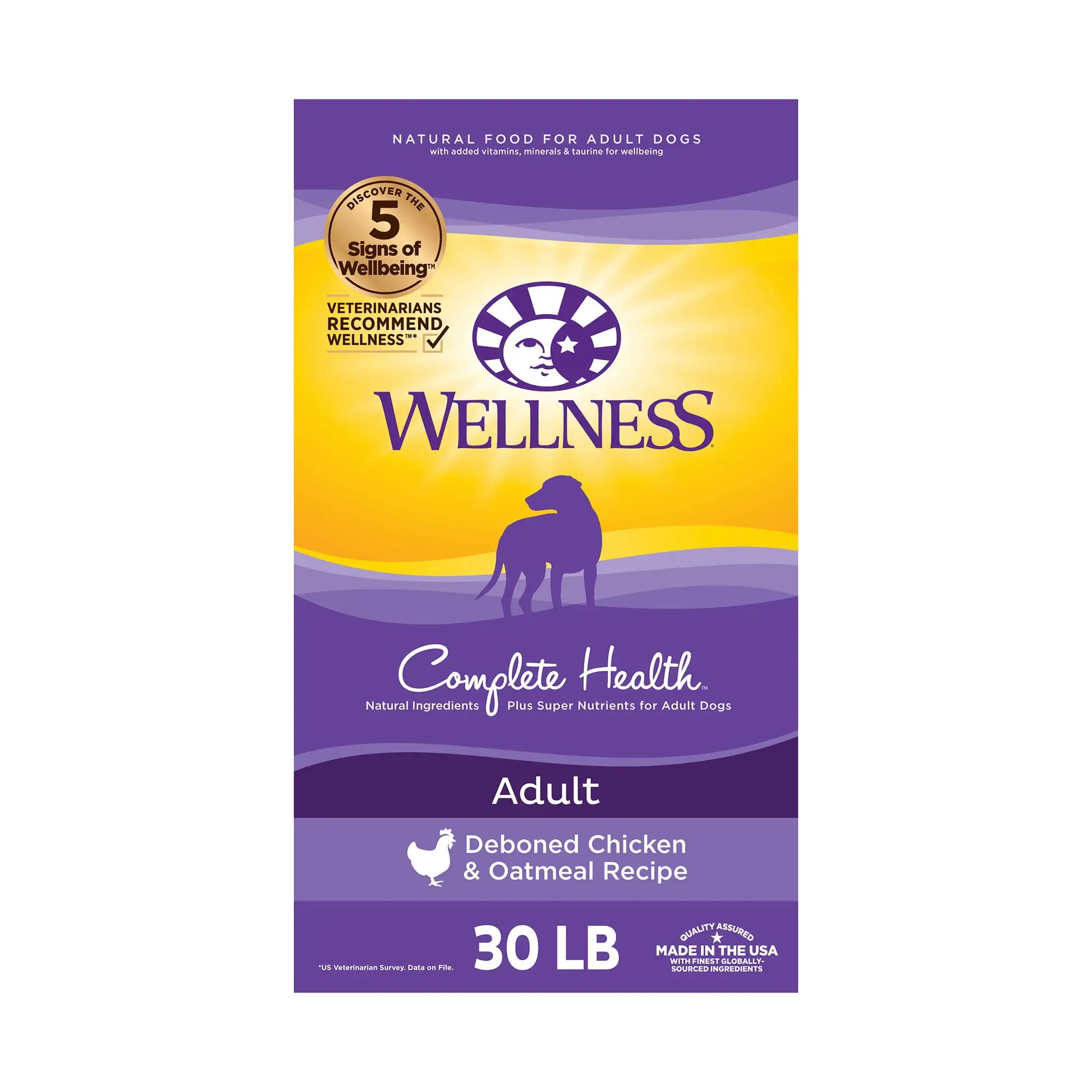 Wellness Complete Health Natural Dry Dog Food. Chicken & Oatmeal. 30-Pound Bag