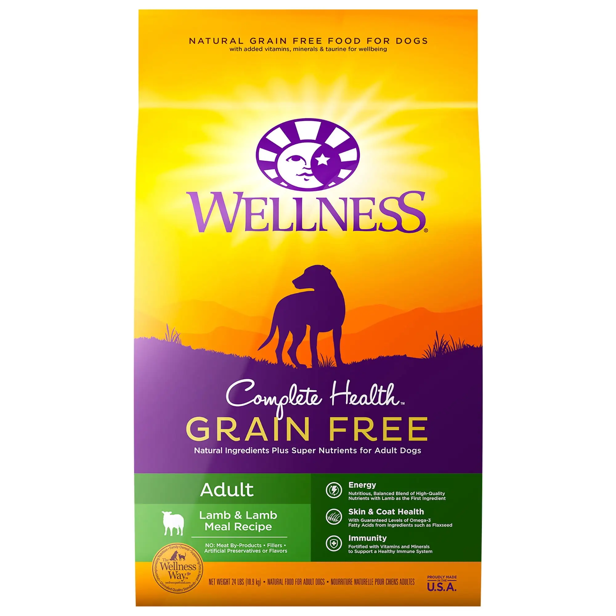 Wellness Complete Health Natural Grain Free Dry Dog Food. Lamb Recipe. 24-Pound Bag