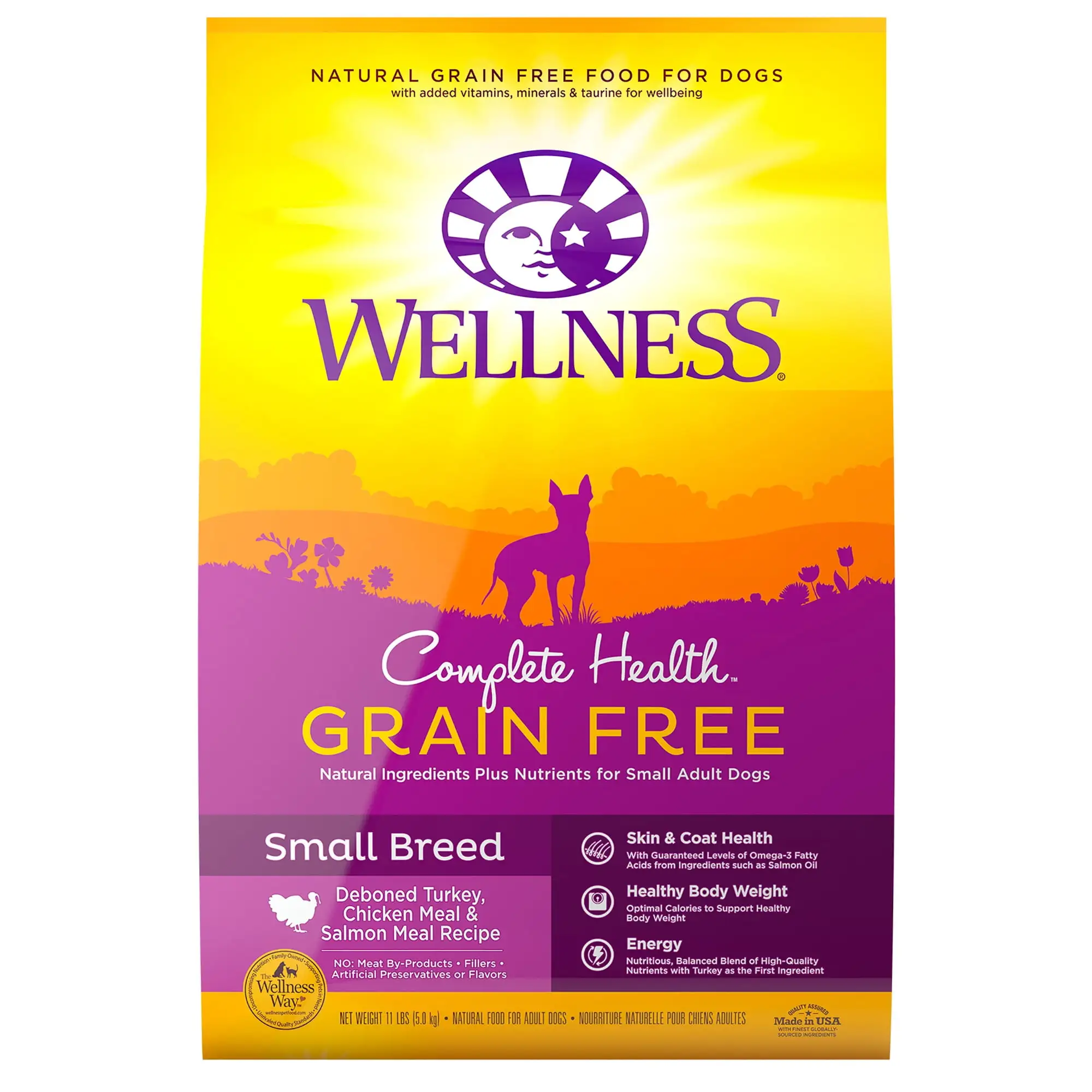 Wellness Complete Health Natural Grain Free Small Breed Dry Dog Food. Turkey. Chicken & Salmon. 11lb Bag