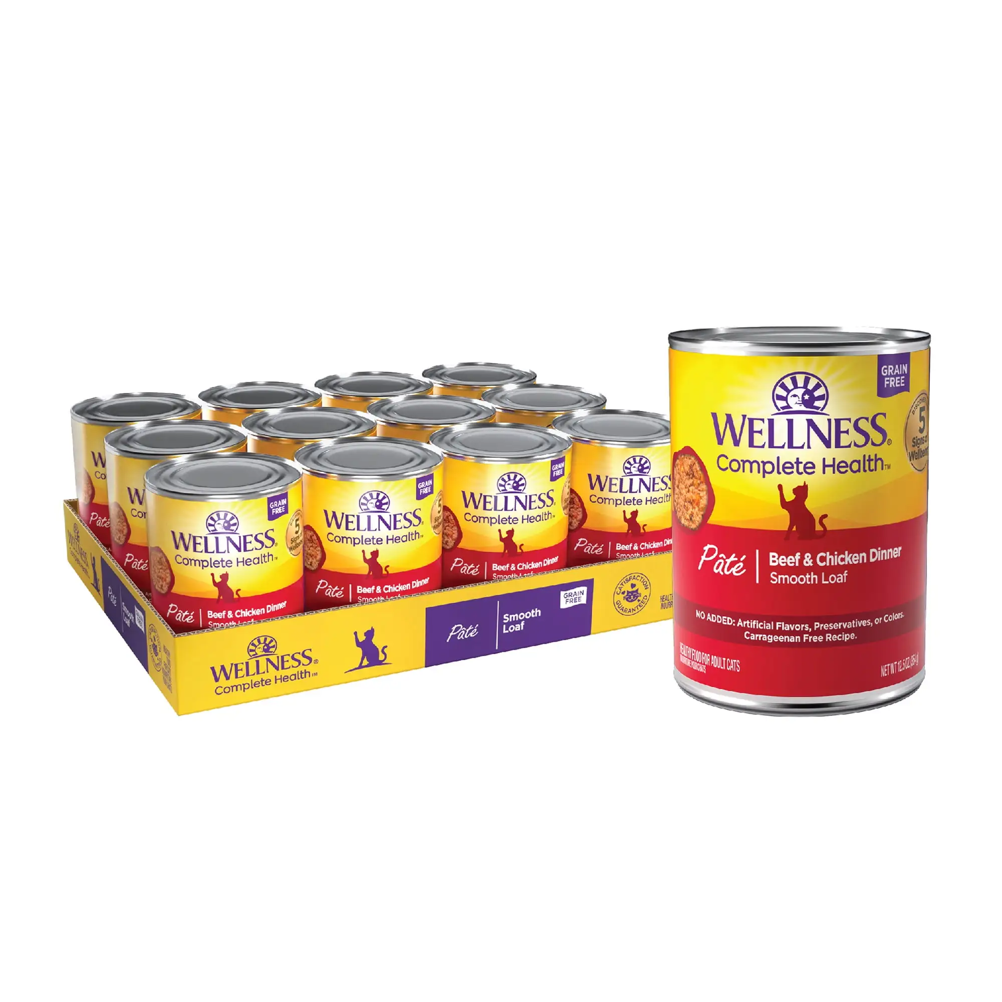 Wellness Complete Health Natural Grain Free Wet Canned Cat Food. Beef & Chicken Pate. 12.5 Ounce Can (Pack of 12)