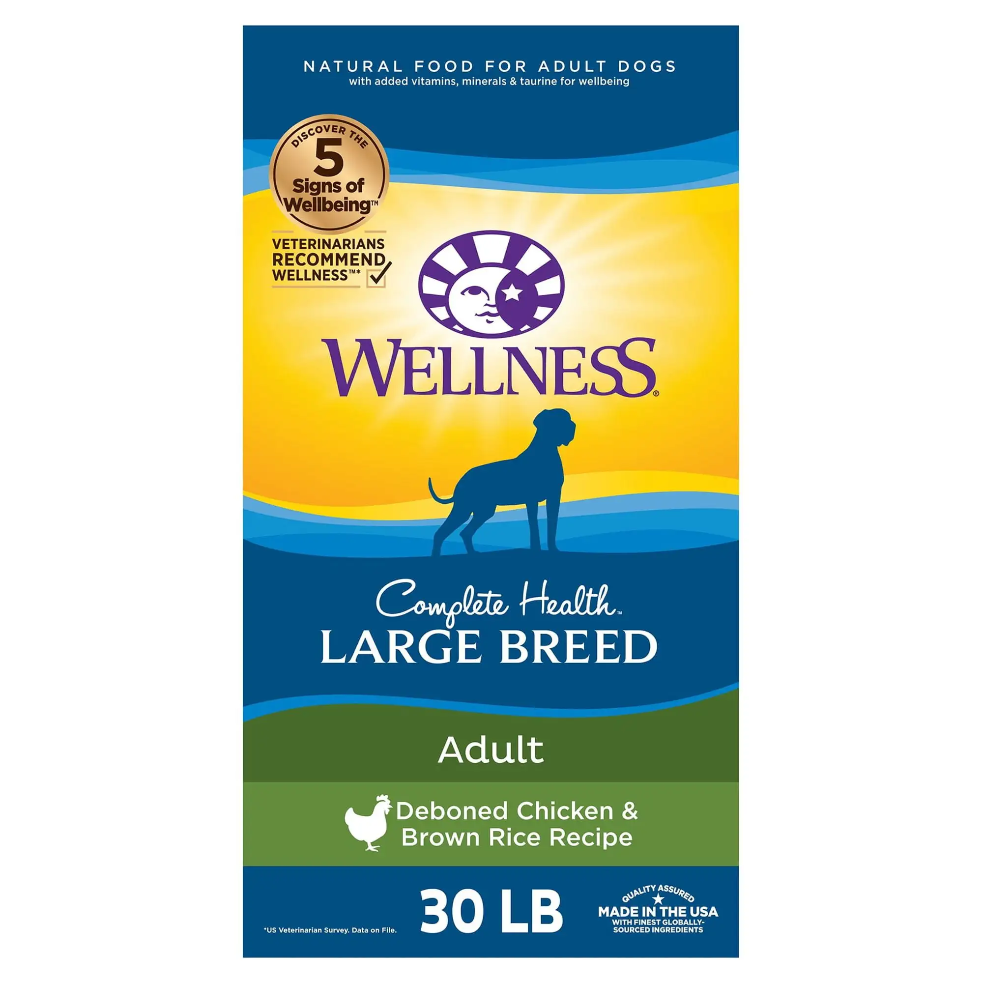 Wellness Complete Health Natural Large Breed Dry Dog Food. Chicken & Rice. 30-Pound Bag