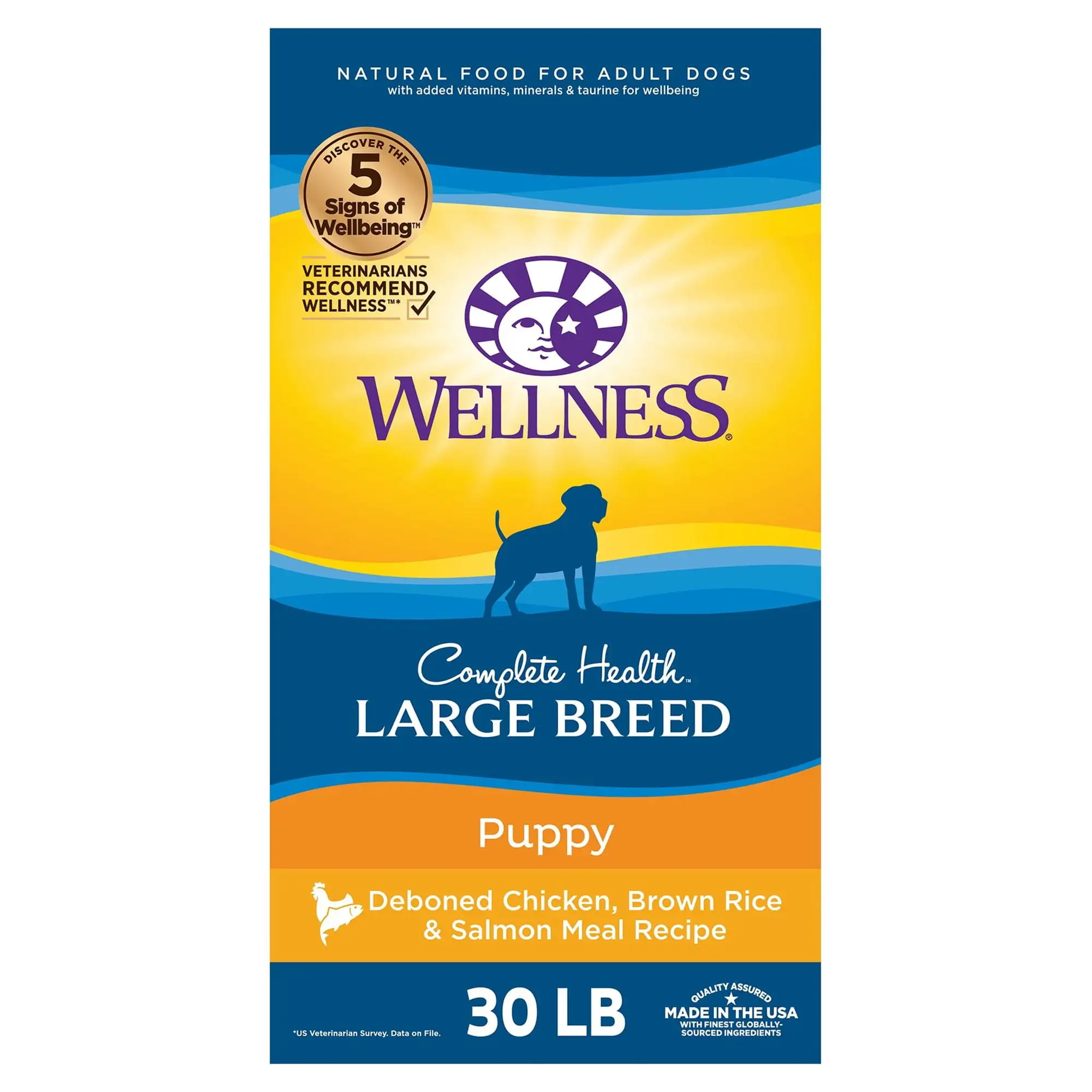 Wellness Complete Health Natural Large Breed Puppy Dry Dog Food. Chicken. Salmon & Rice. 30-Pound Bag