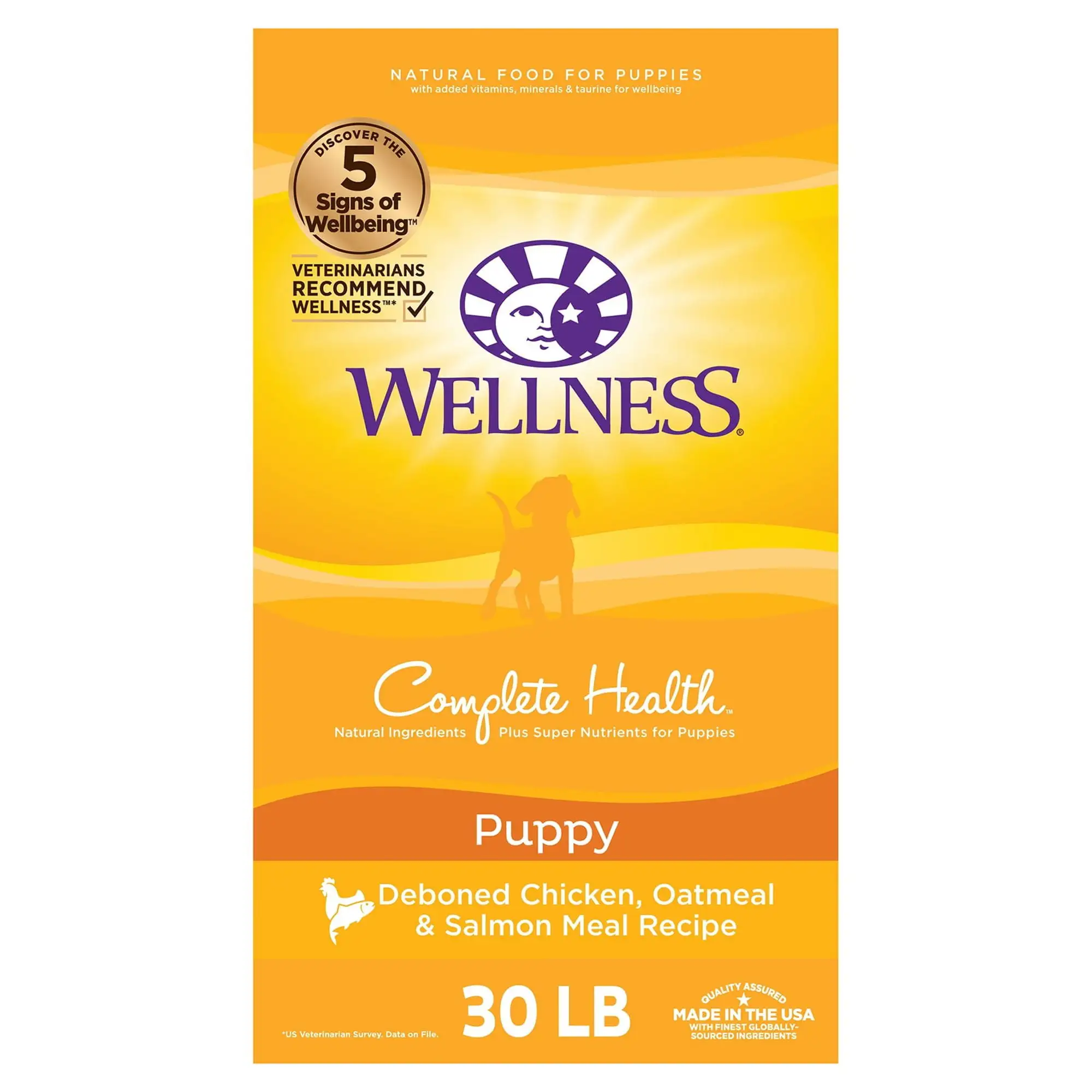 Wellness Complete Health Natural Puppy Dry Dog Food. Chicken. Salmon & Oatmeal. 30-Pound Bag