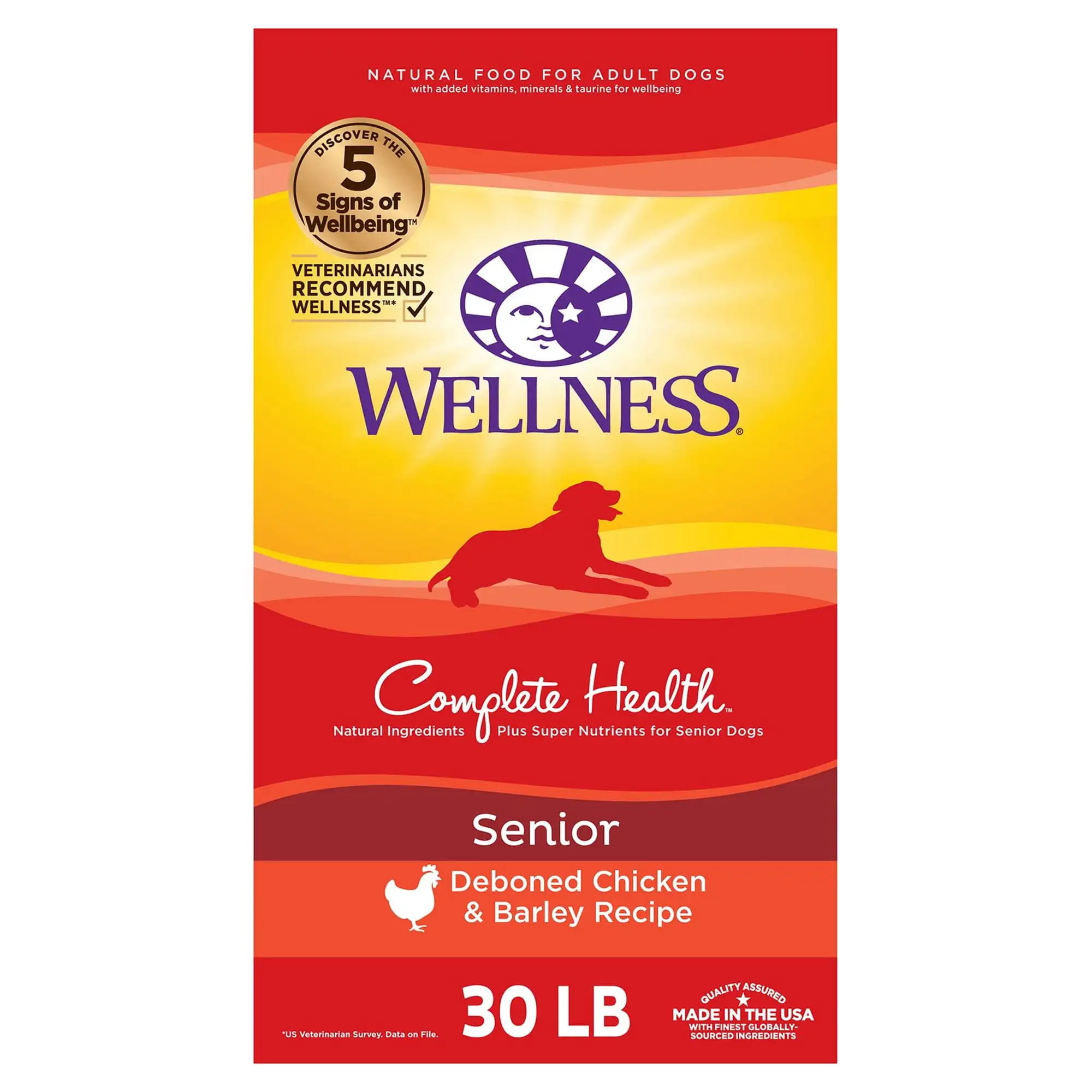 Wellness Complete Health Natural Senior Dry Dog Food. Chicken & Barley. 30-Pound Bag