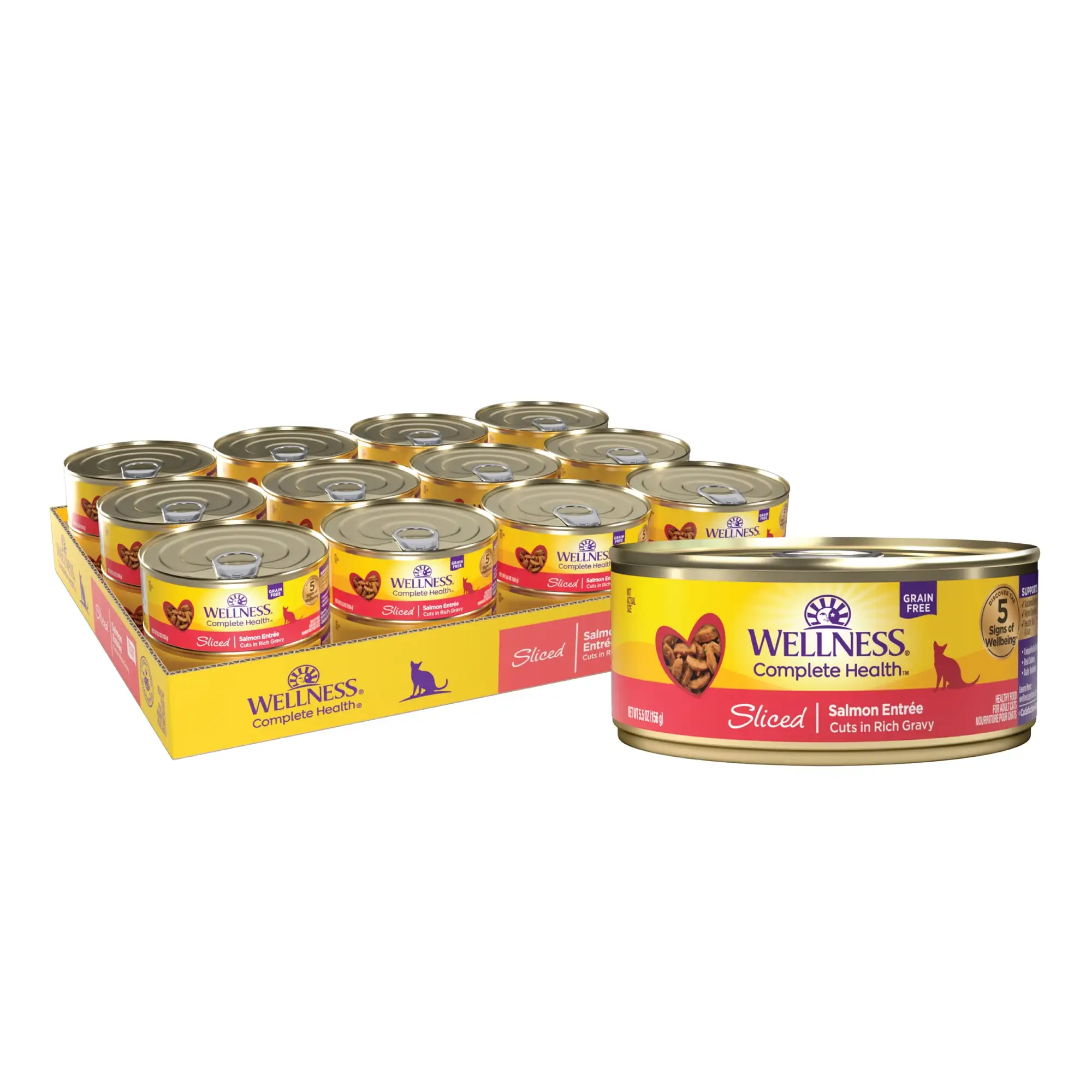 Wellness Complete Health Wet Canned Cat Food. Sliced Salmon Entree. 5.5oz Can (Pack of 24)