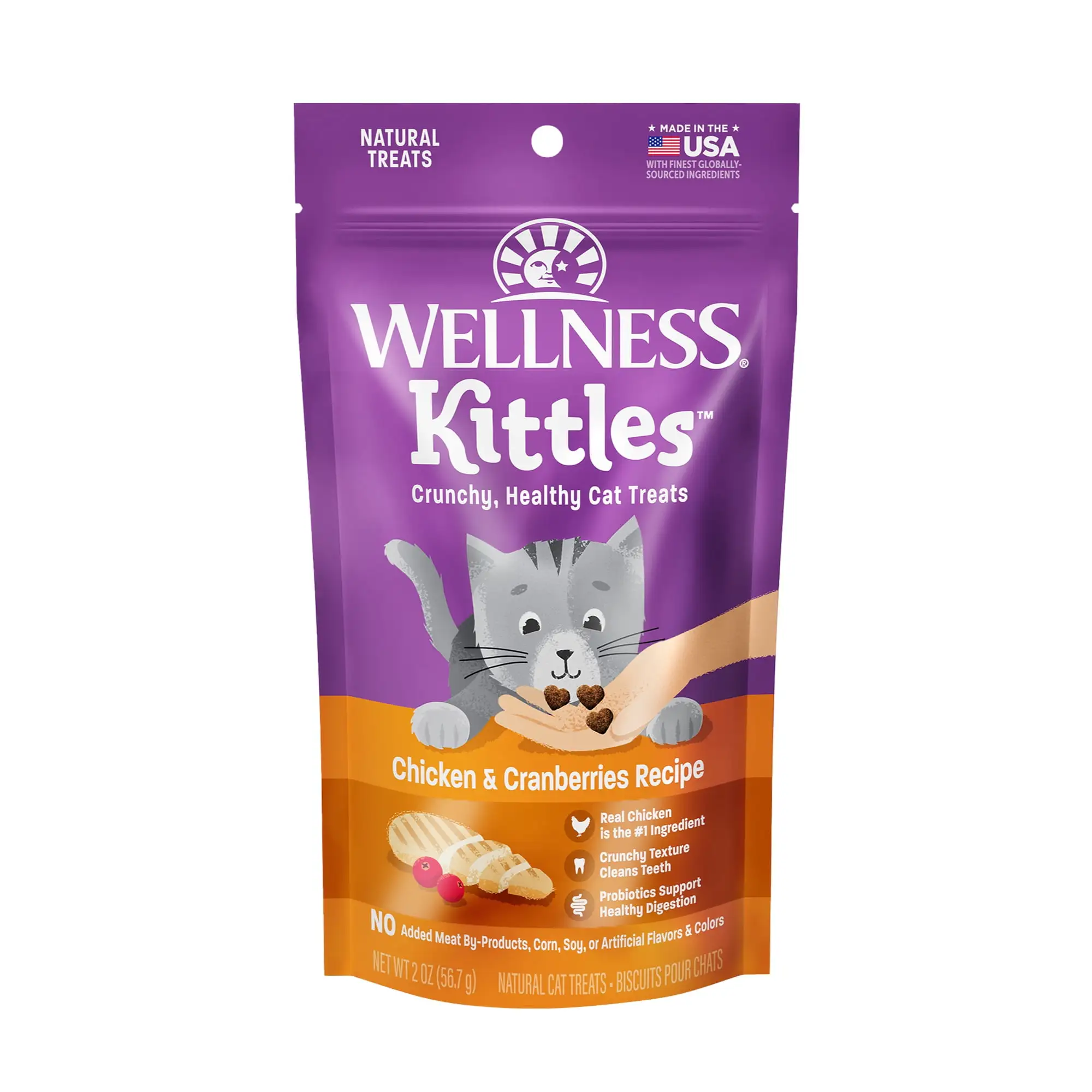 Wellness Kittles Crunchy Natural Grain Free Cat Treats. Chicken & Cranberry. 2-Ounce Bag