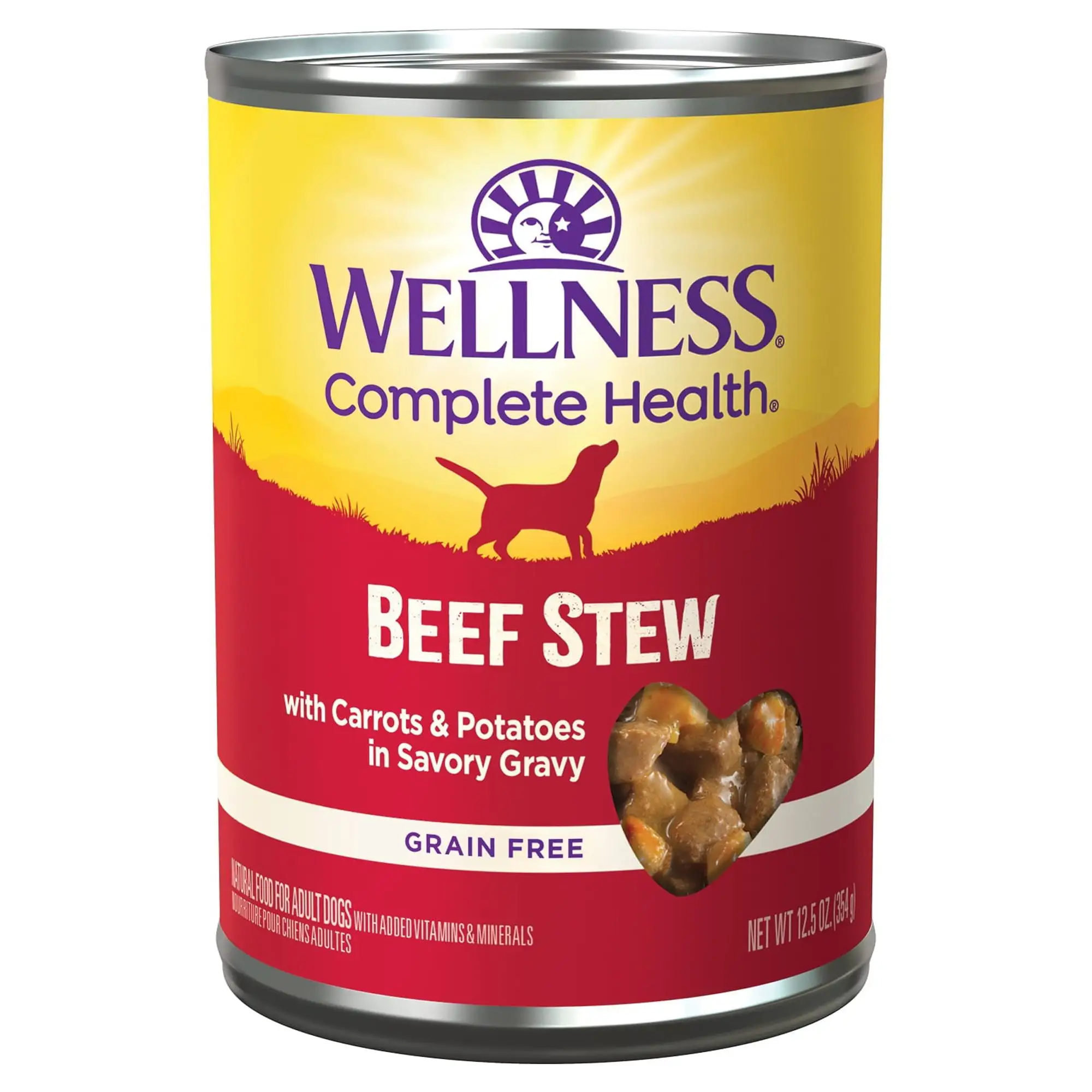 Wellness Thick & Chunky Natural Grain Free Canned Dog Food. Beef Stew. 12.5-Ounce Can (Pack of 12)