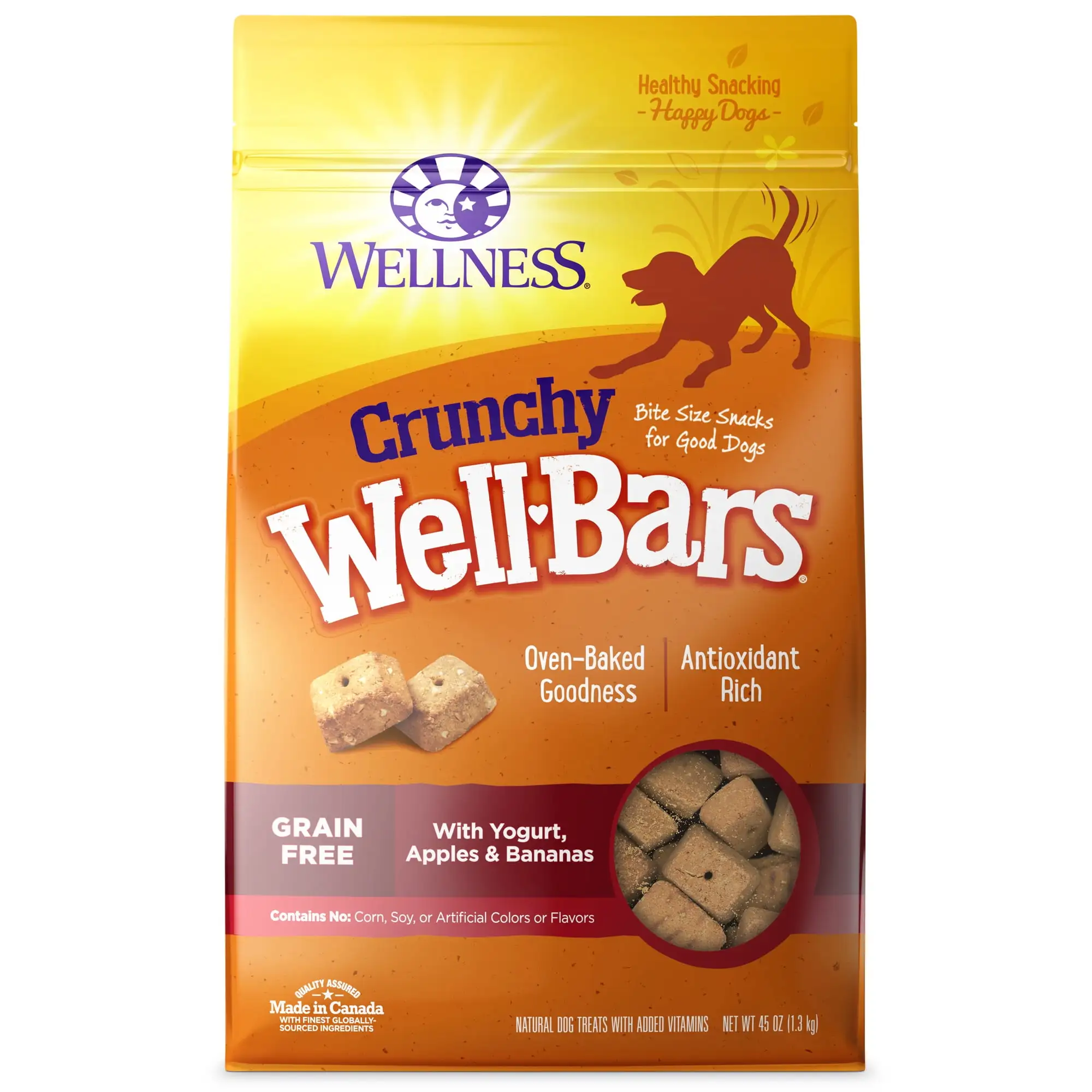 Wellness WellBars Natural Grain Free Crunchy Dog Treats. Yogurt. Apples & Banana. 45-Ounce Bag