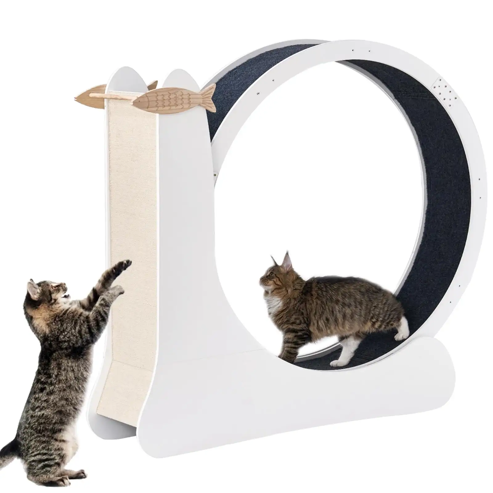 Wellynap 40 Cat Running Wheel. Large Cat Treadmill with Cat Scratcher & Silent Carpeted Runway - White