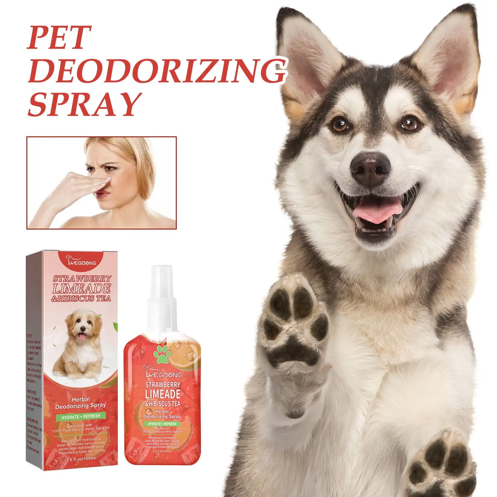 Weloille Dog Deodorizing Spray - Strawberry Limeade & Tea - Pet Limited Edition Hydrating Puppy Perfume. Cologne. Grooming. Odor Eliminator. Pet Sprays and Shampoos 100ml