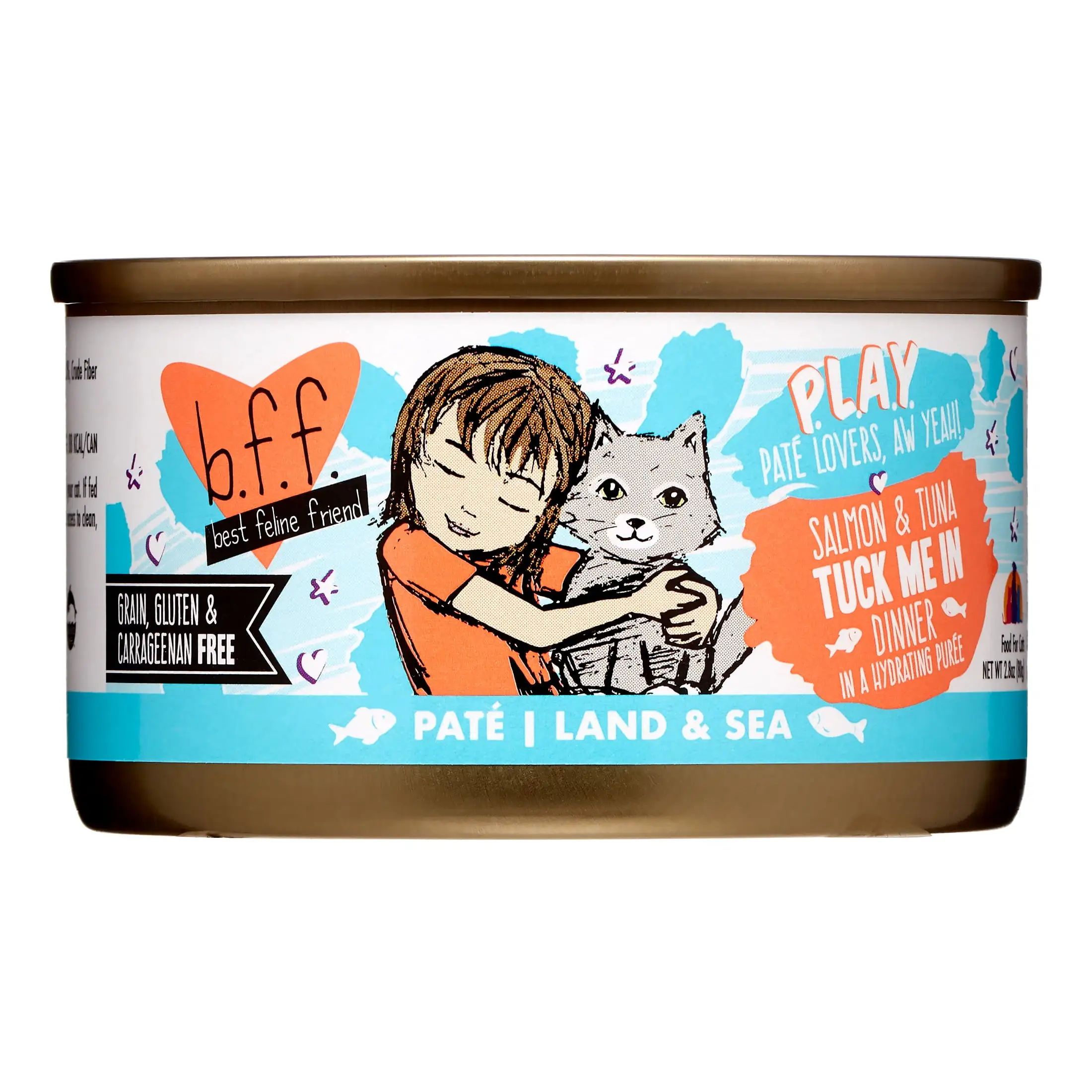 Weruva BFF PLAY Tuck Me in Salmon & Tuna Dinner in a Hydrating Puree Pate Wet Cat Food. (12) 2.8 oz. Cans