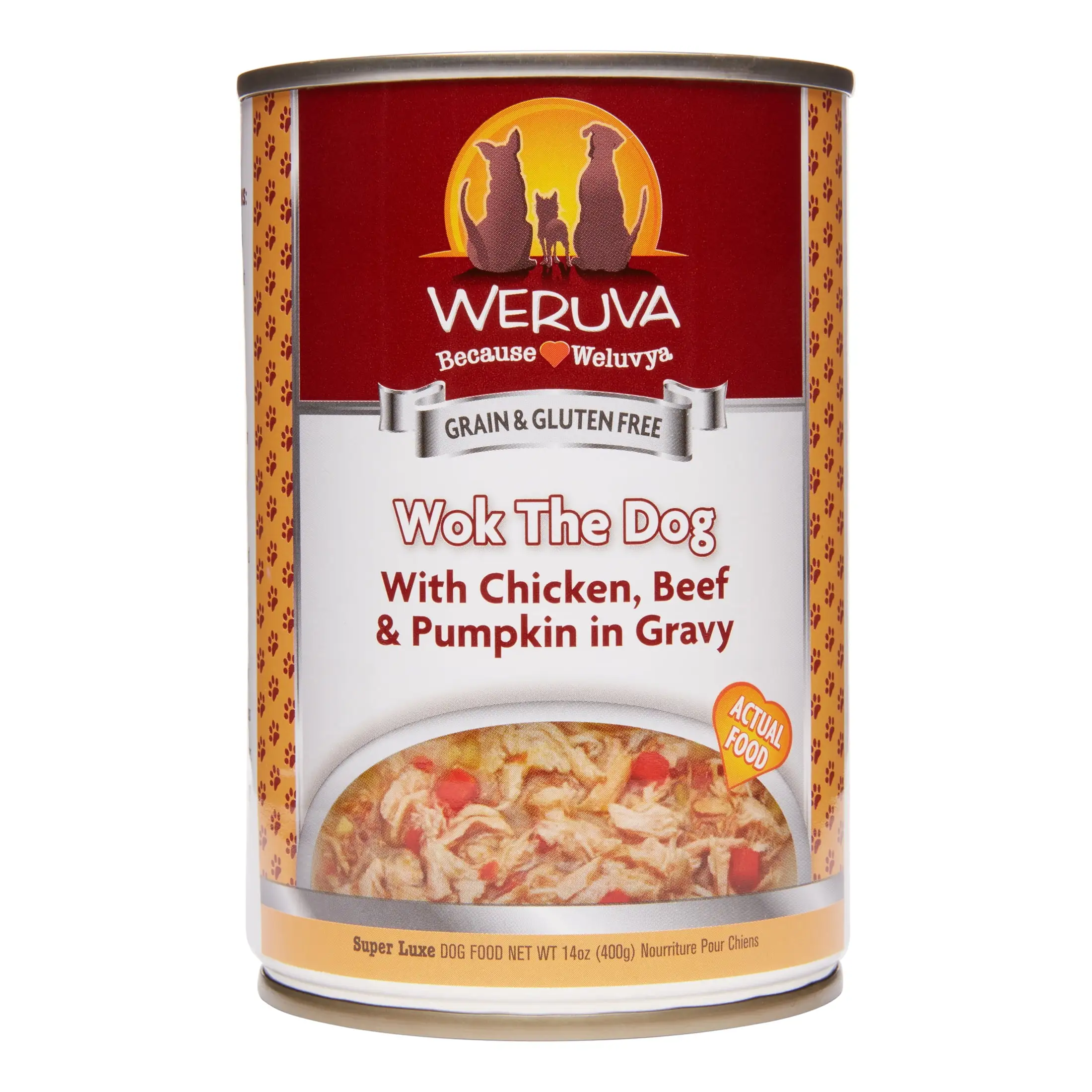 Weruva Human Style Grain-Free Wok the Dog with Chicken. Beef. & Pumpkin Wet Dog Food. 14 Oz. 12 Ct