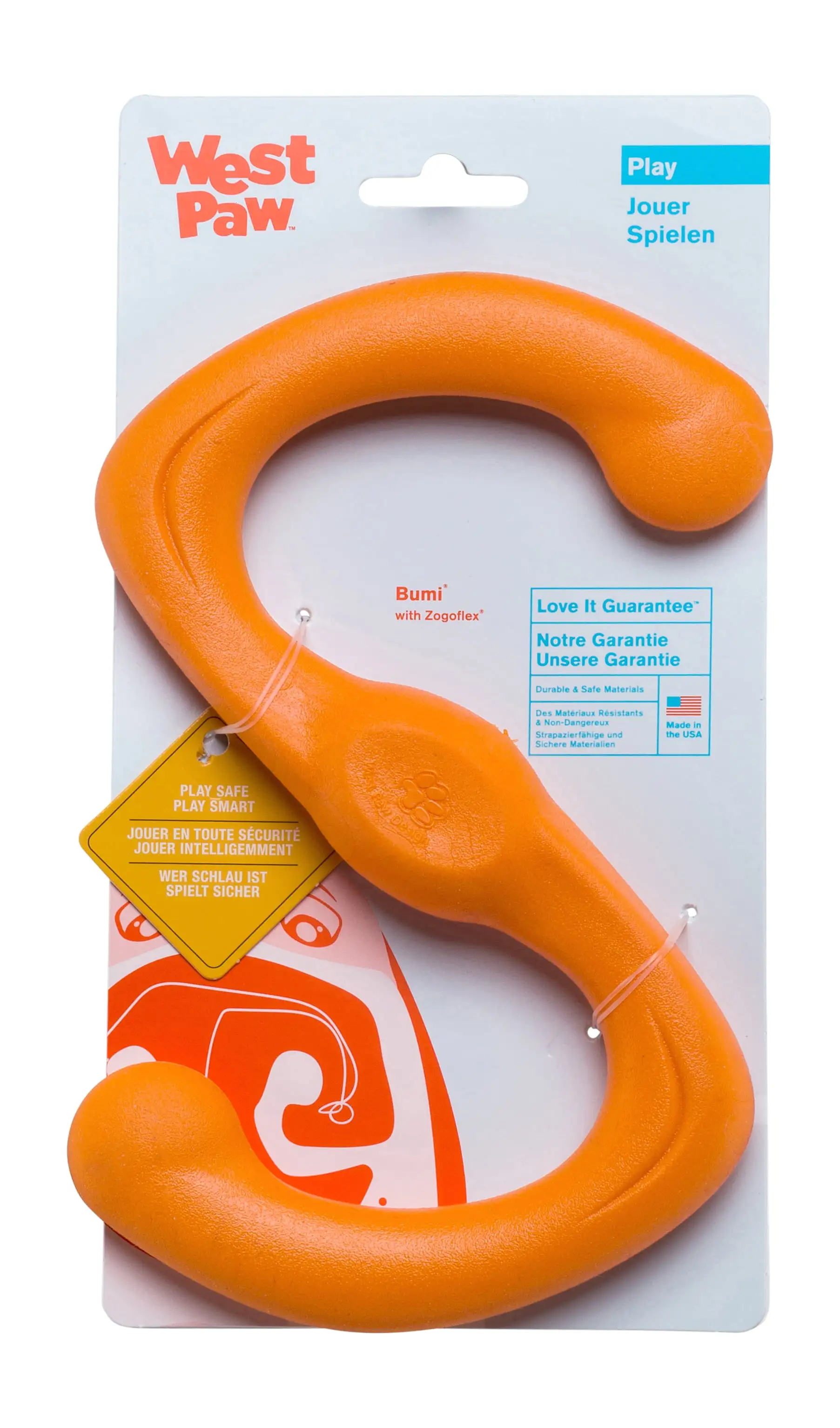 West Paw Zogoflex Bumi Large 9.5 Dog Toy Tangerine