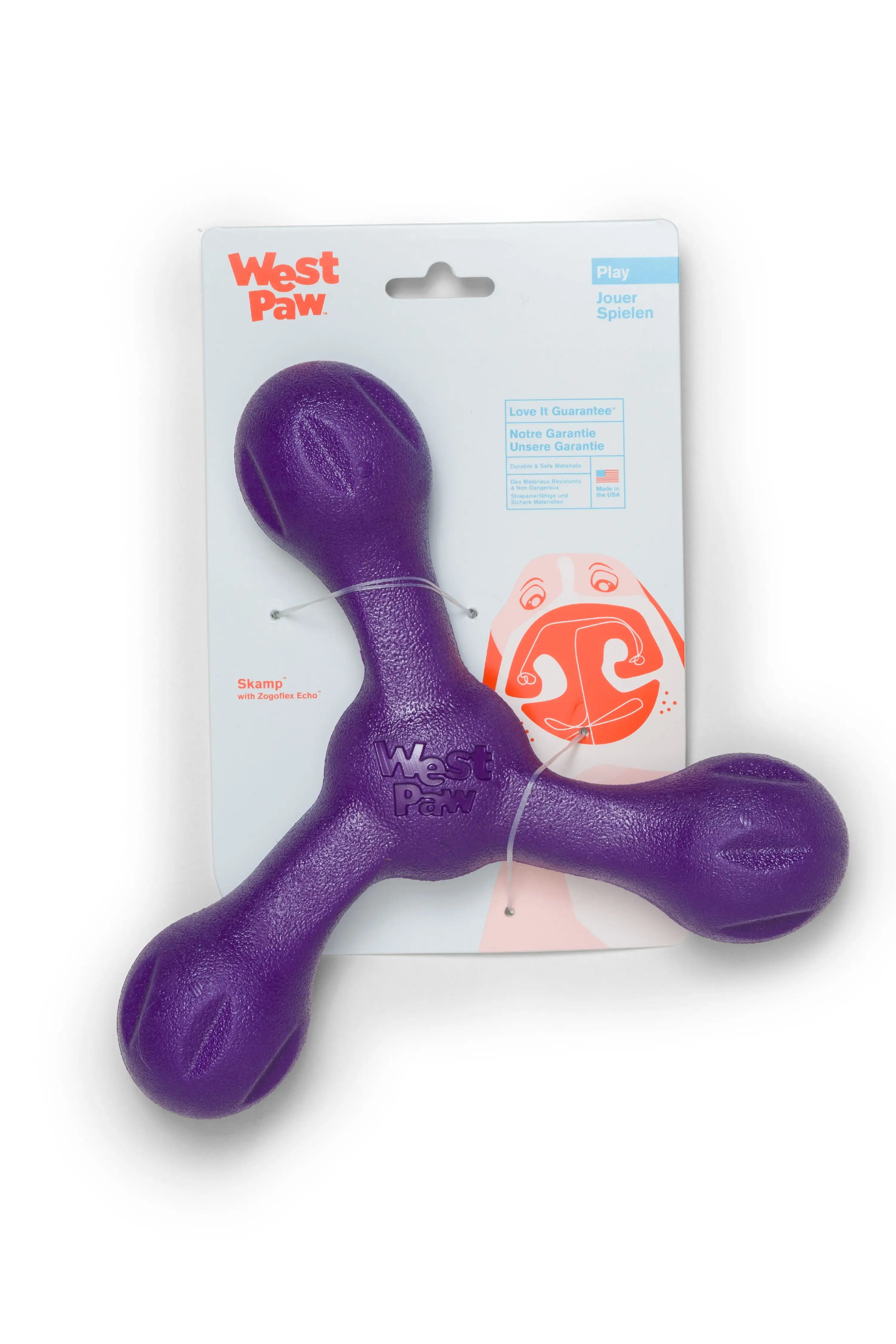 West Paw Zogoflex Echo Skamp Large 8.5 Dog Toy Eggplant