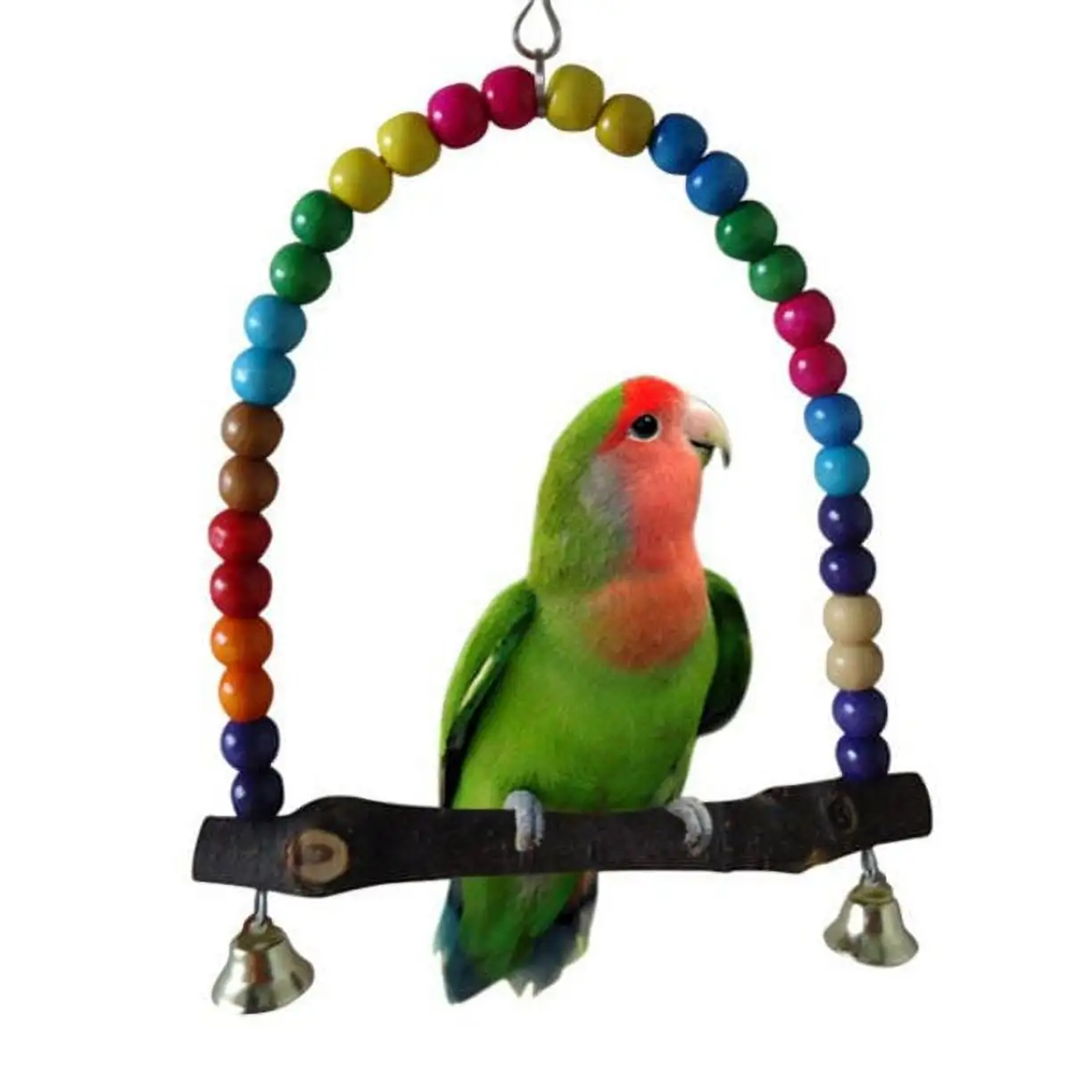 Wharick Pet Bird Parrot Parakeet Budgie Cockatiel Cage Hammock Swing Toys Hanging Toy Colorful Wood Beads and Bells 2022