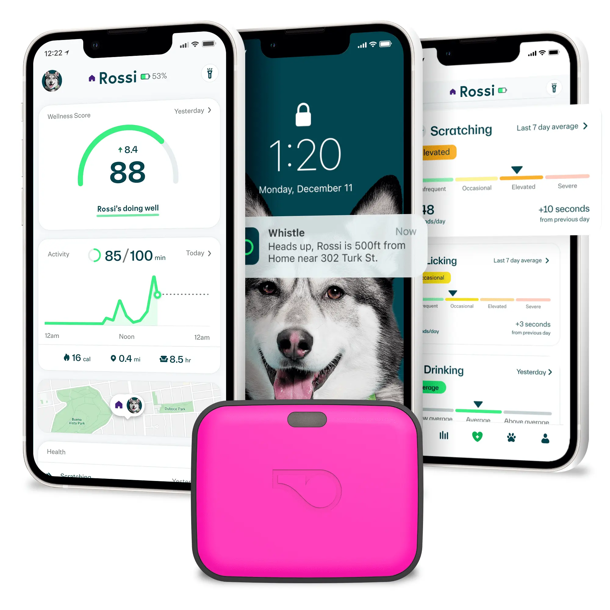 Whistle GO Explore Dog GPS Tracking Device and Pet Health Monitoring System Compatible With Twist & Go Dog Tracking Collar. Magenta