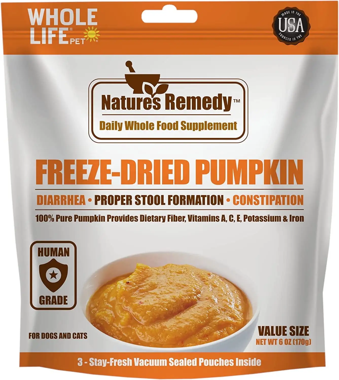 Whole Life Pet Single Ingredient Freeze-Dried Pumpkin Whole Food Functional Toppers for Dogs and Cats. 6oz