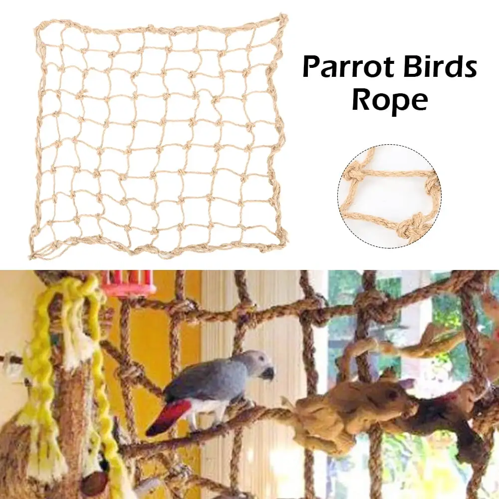 Willstar Parrot Bird Climbing Net Cotton Rope Cage Wood Hemp Rope Ladder Toy Hanging Swing Net Parrot Perch Hammock Toy Decor