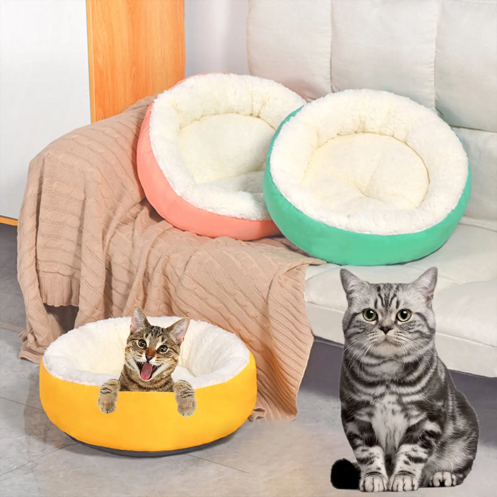 Wirlsweal Pet Bed Cat Bed for Indoor Cats.Lamb Velvet Pet Bed. Dog Beds for Small Dogs.Fully Filling Soft Sleep And Rest PP Cotton(Yellow.S 11.81)