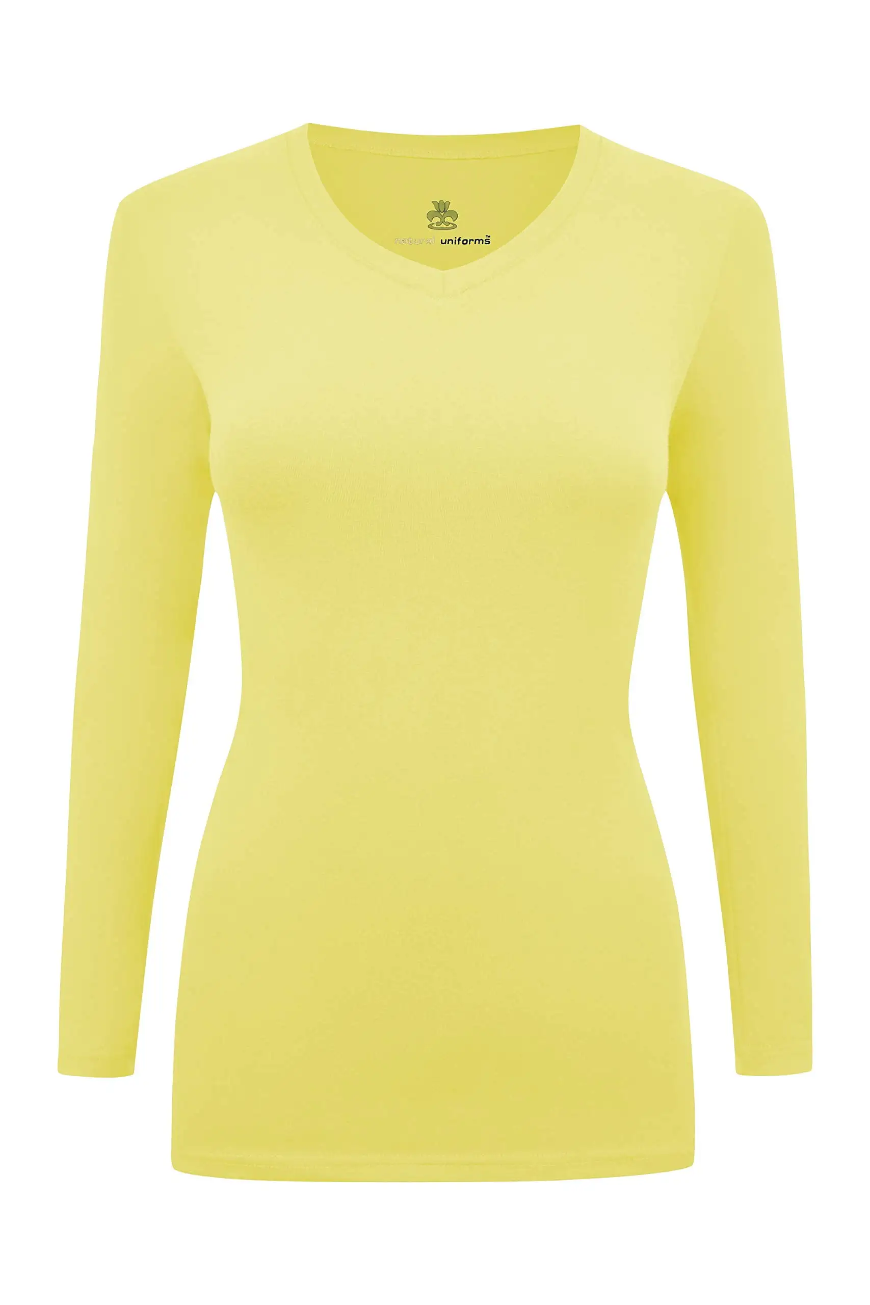 Women's Under Scrubs Long Sleeve T-Shirt Comfort V-Neck Medical Underscrub Tee -Super Soft and Stretchy (Yellow. XX-Small)