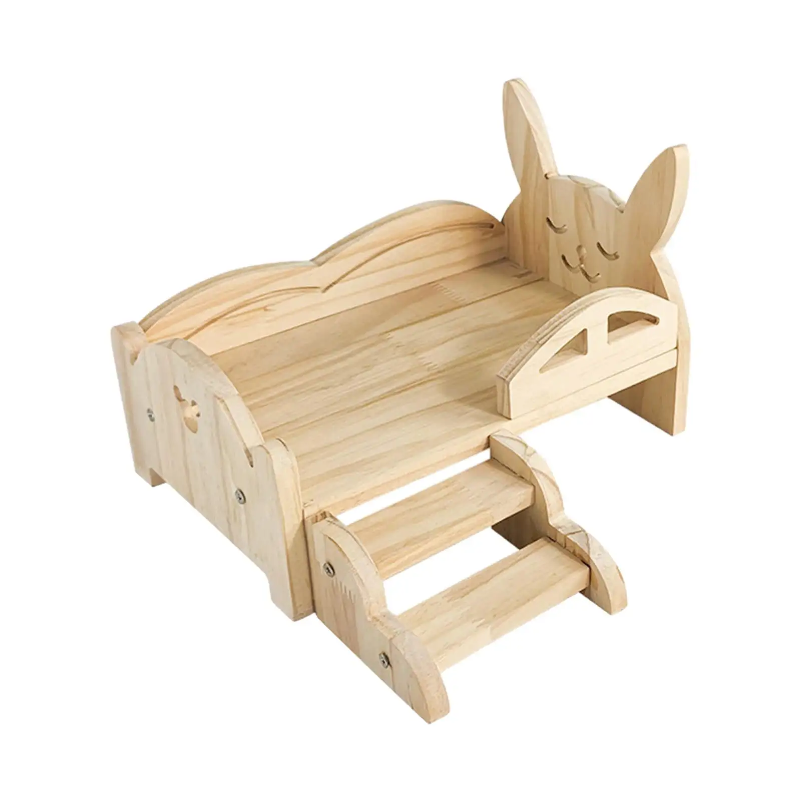 Wooden Guinea Pig Bed Sturdy with Steps Nest for Chinchillas Bunny Hedgehogs Small Rabbit