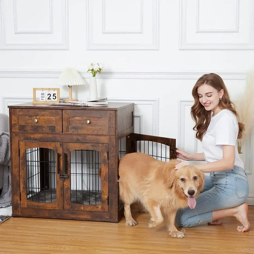 Wooden Pet Furniture with 2 Drawers Brown