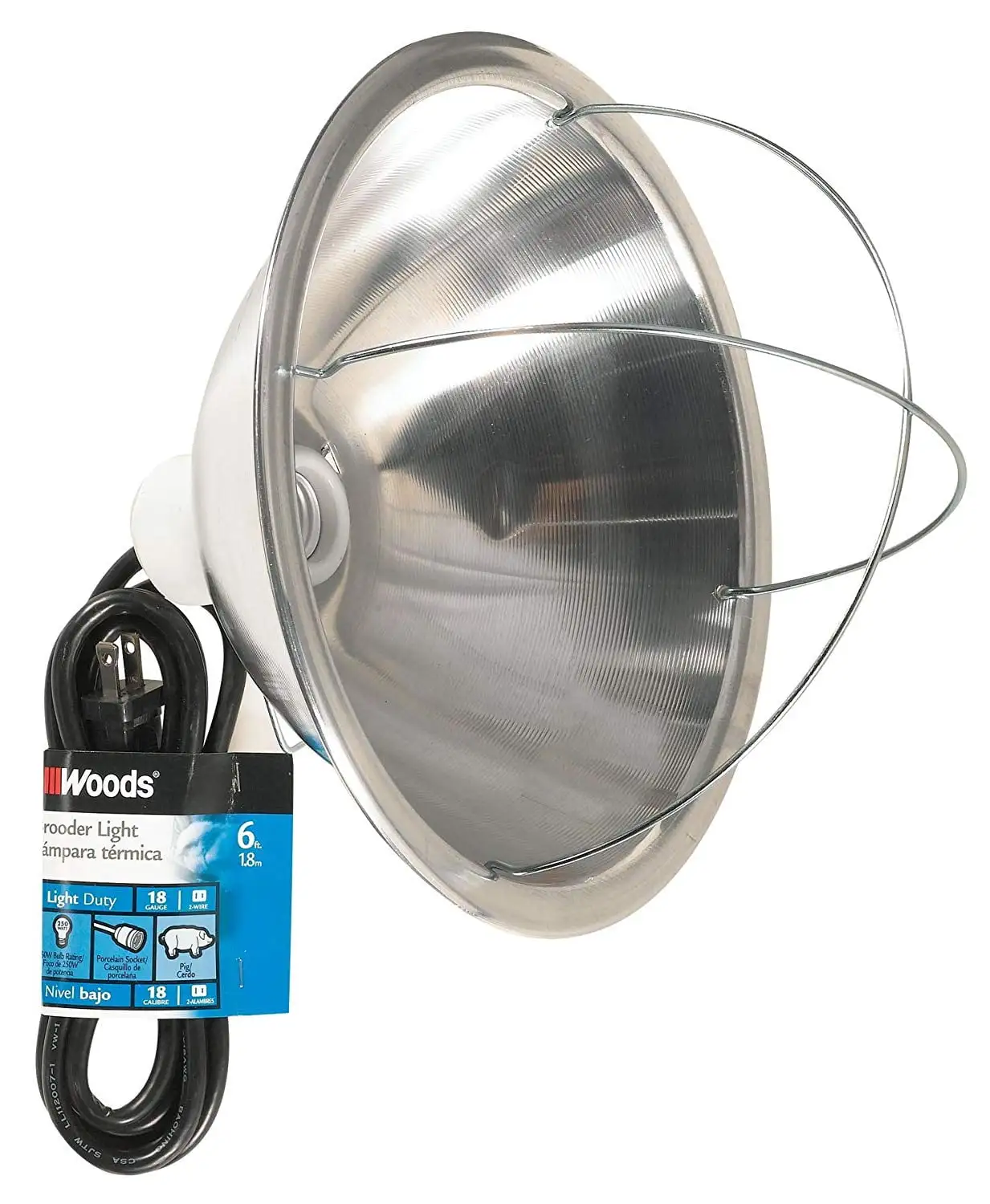 Woods 0165 Brooder Lamp with Bulb Guard.10.5 Inch Reflector and 6 Foot Cord (250 Watt. 18/2 SJTW)