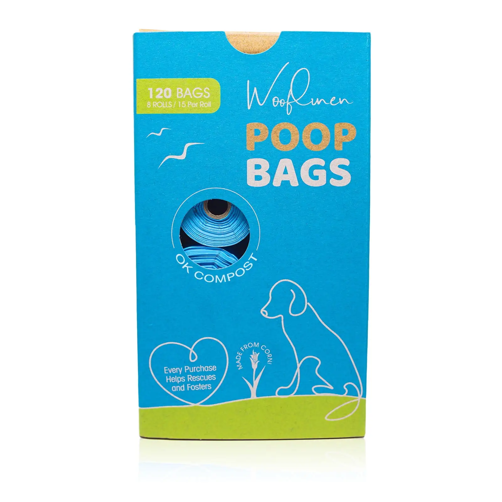 Wooflinen Compostable Dog Poop Bags. Unscented. Large and Thick. Made from Corn. 120 Count