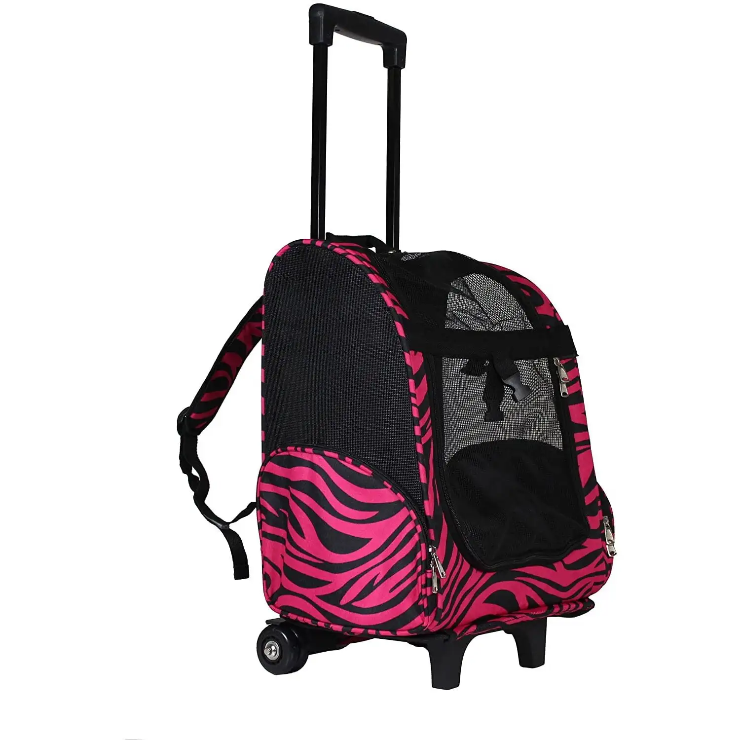 World Traveler 18-inch Rolling Pet Carrier Backpack - Fuchsia Black Zebra