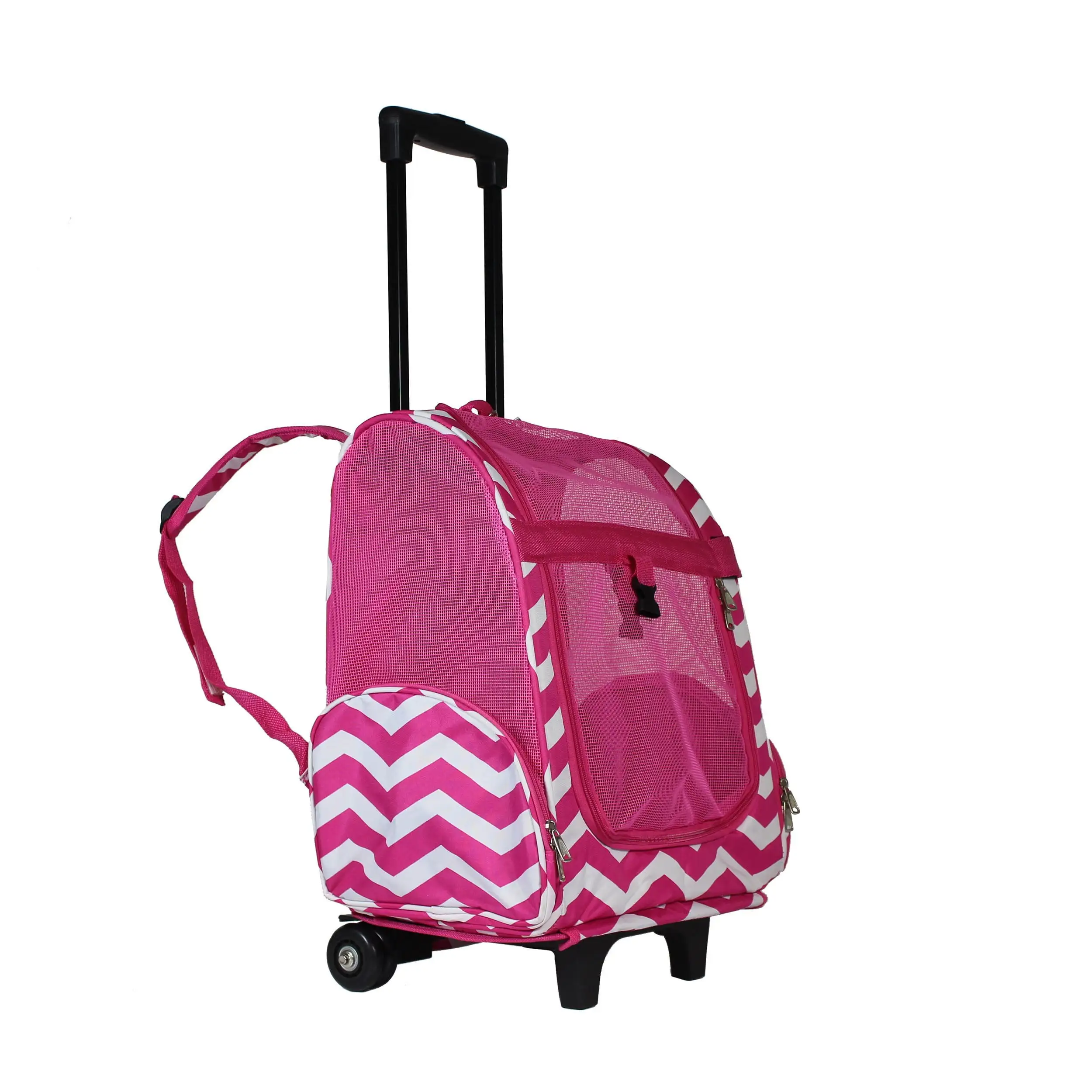 World Traveler 18-inch Rolling Pet Carrier Backpack - Fuchsia White Chevron