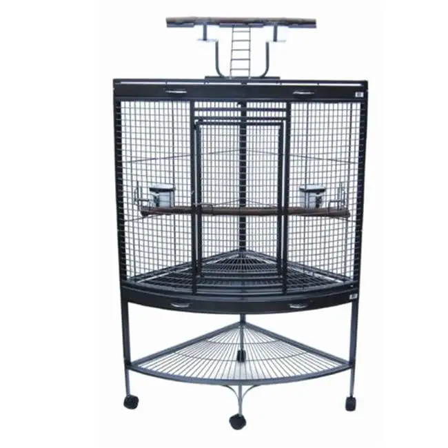 Wrought Iron Corner Parrot Cage in Antique Silver