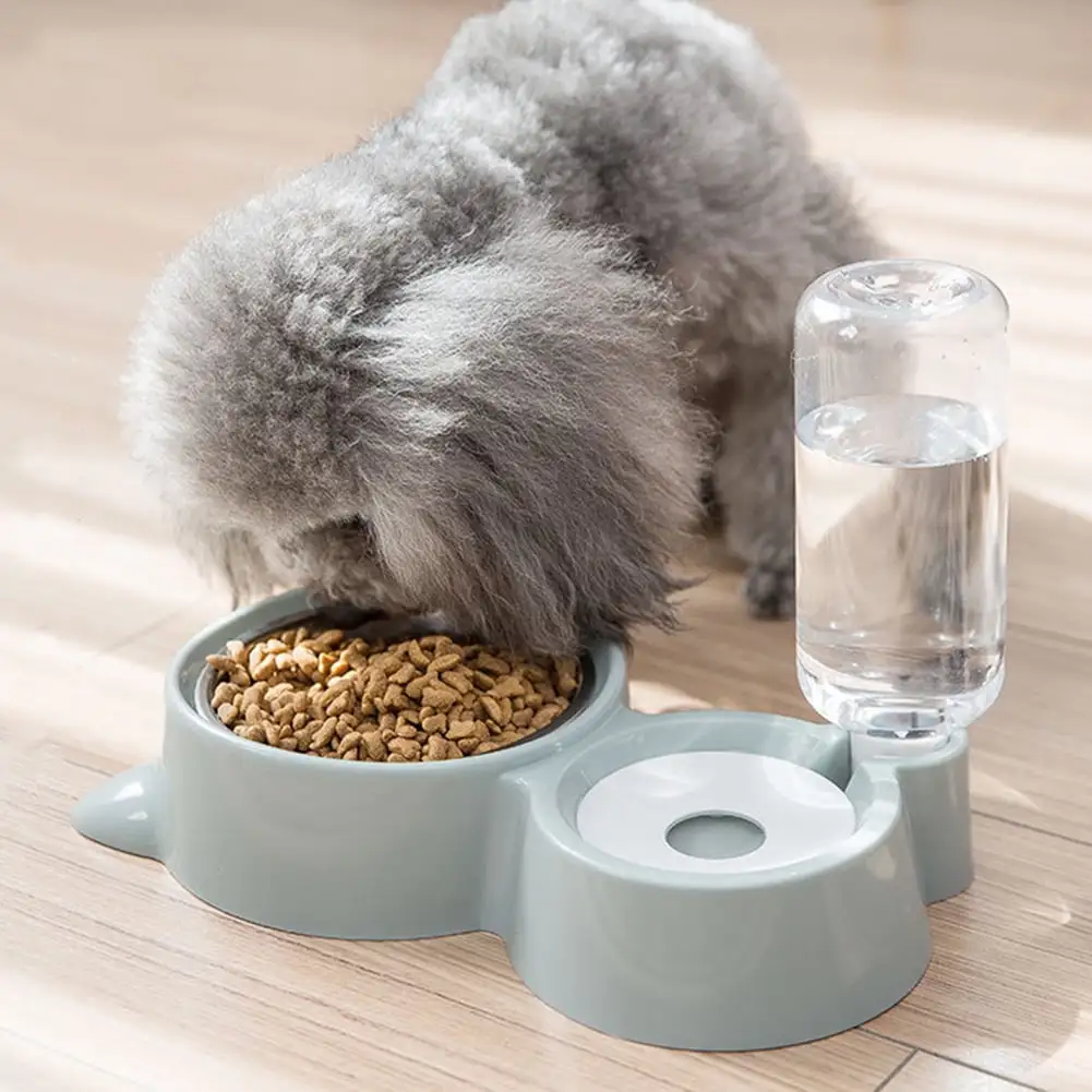 XM Culture Pet Dog Cat Auto Double Water Bowl Dispenser Food Drinking Feeder Storage Dish