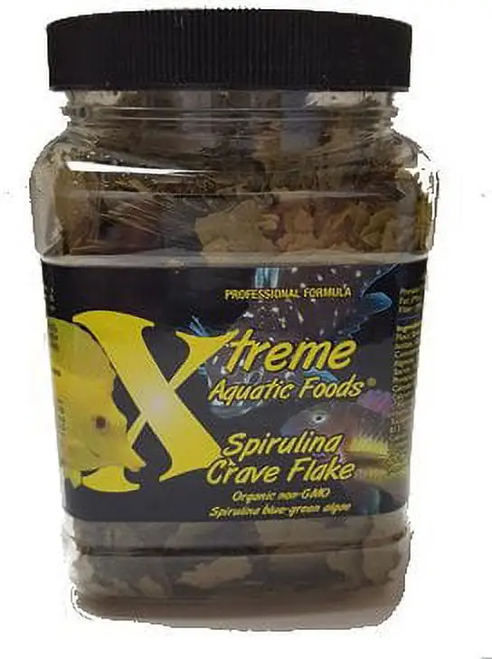 Xtreme Aquatic Farm-Raised Spirulina Crave Flake Fish Food. 3 oz