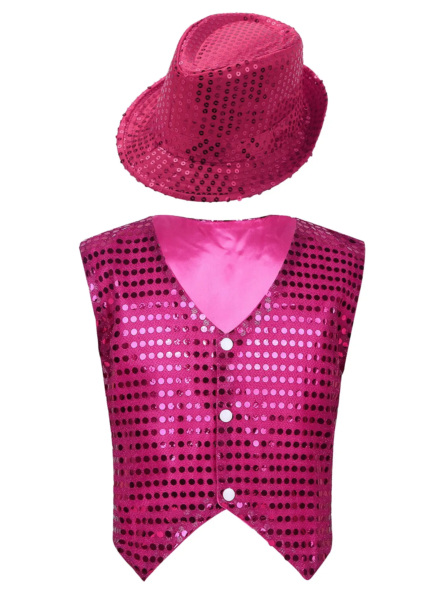 YIZYIF Little Boys Shiny Glitters Sequins Waistcoat Vest with Hat Set Youth Jazz Hip Hop Dance Performance Costume